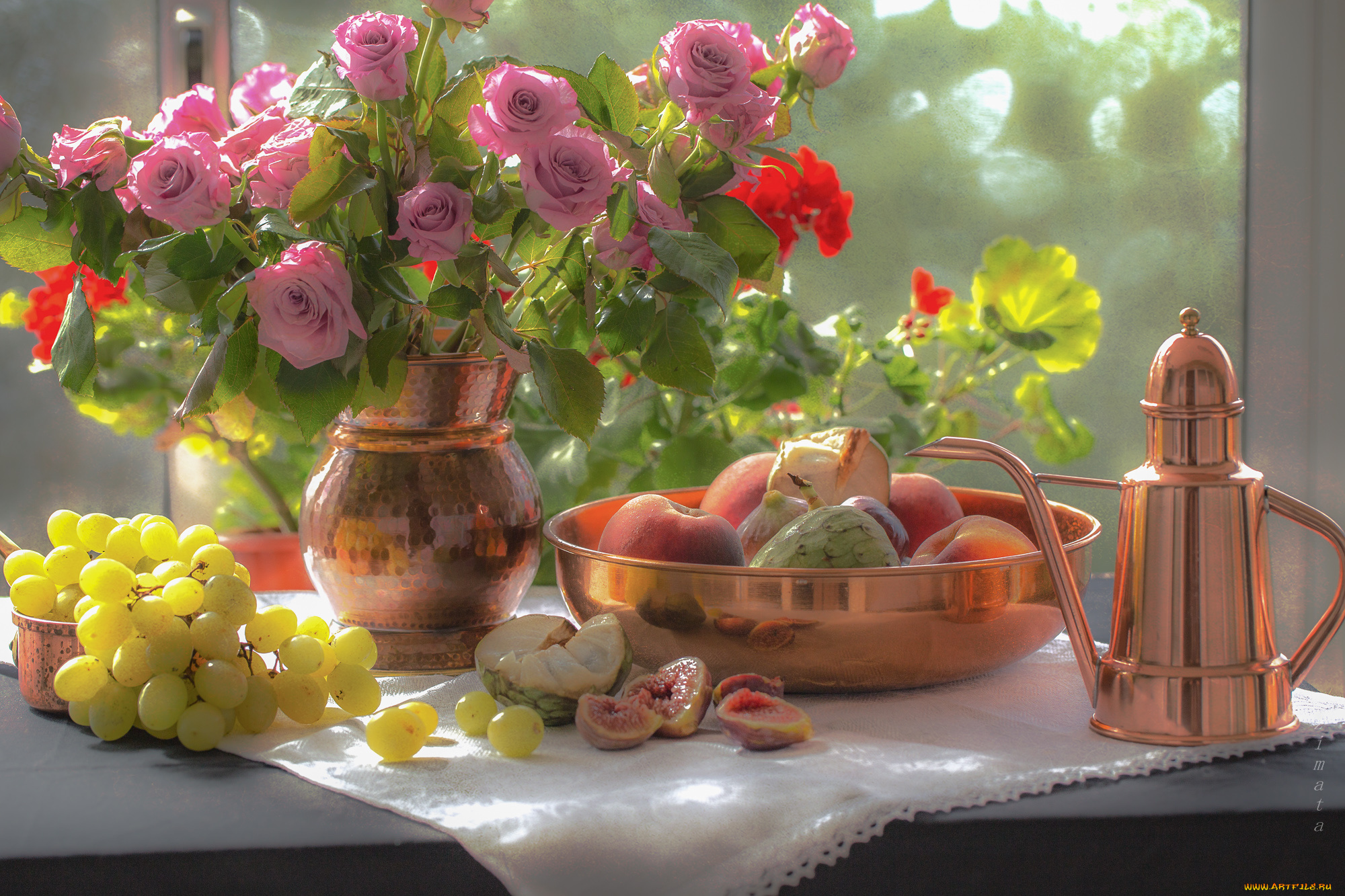 еда, натюрморт, инжир, виноград