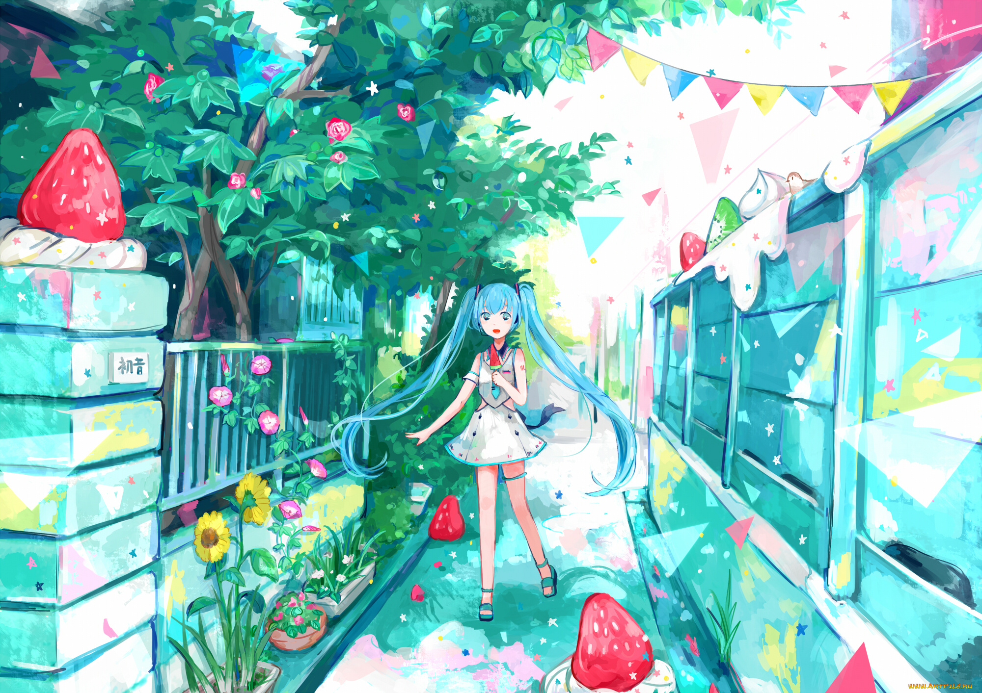 аниме, vocaloid, фон, взгляд, девушка