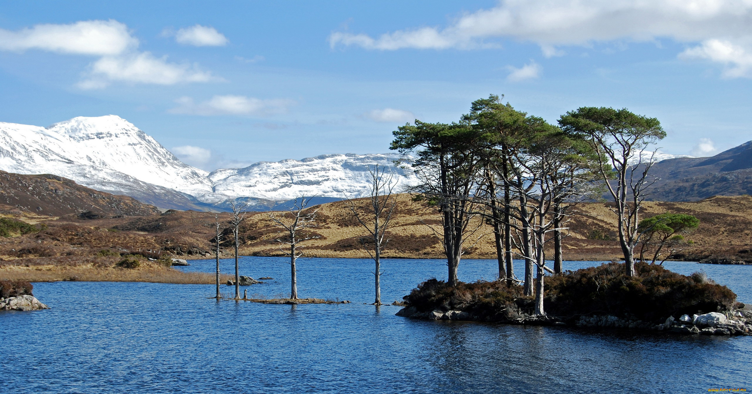 природа, реки, озера, деревья, островок, горы, озеро