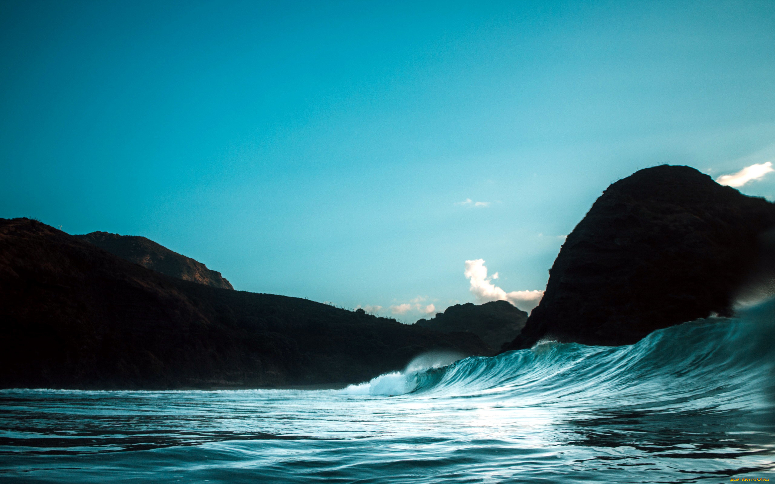 природа, побережье, волны, скалы