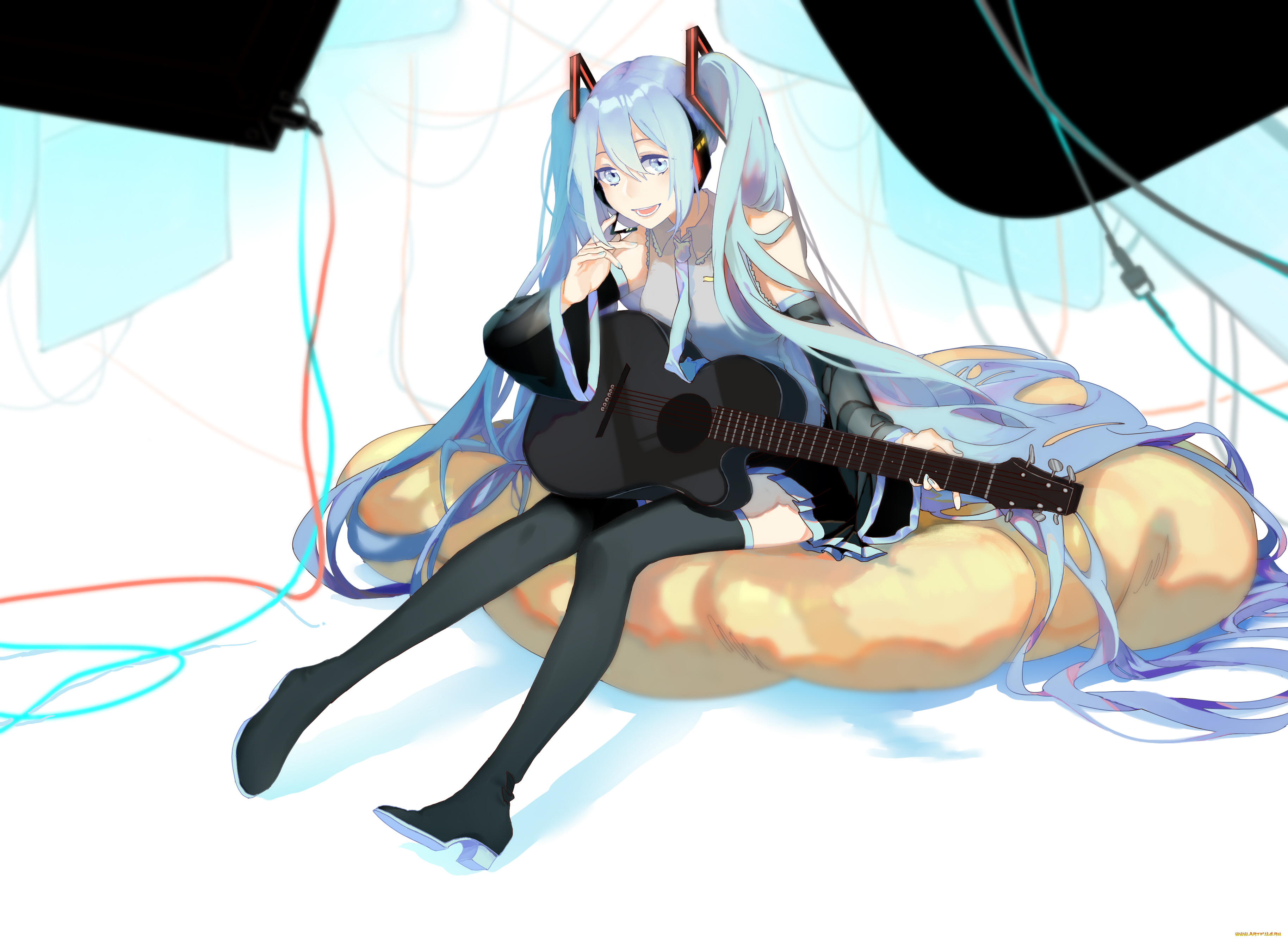 аниме, vocaloid, девушка, взгляд, фон