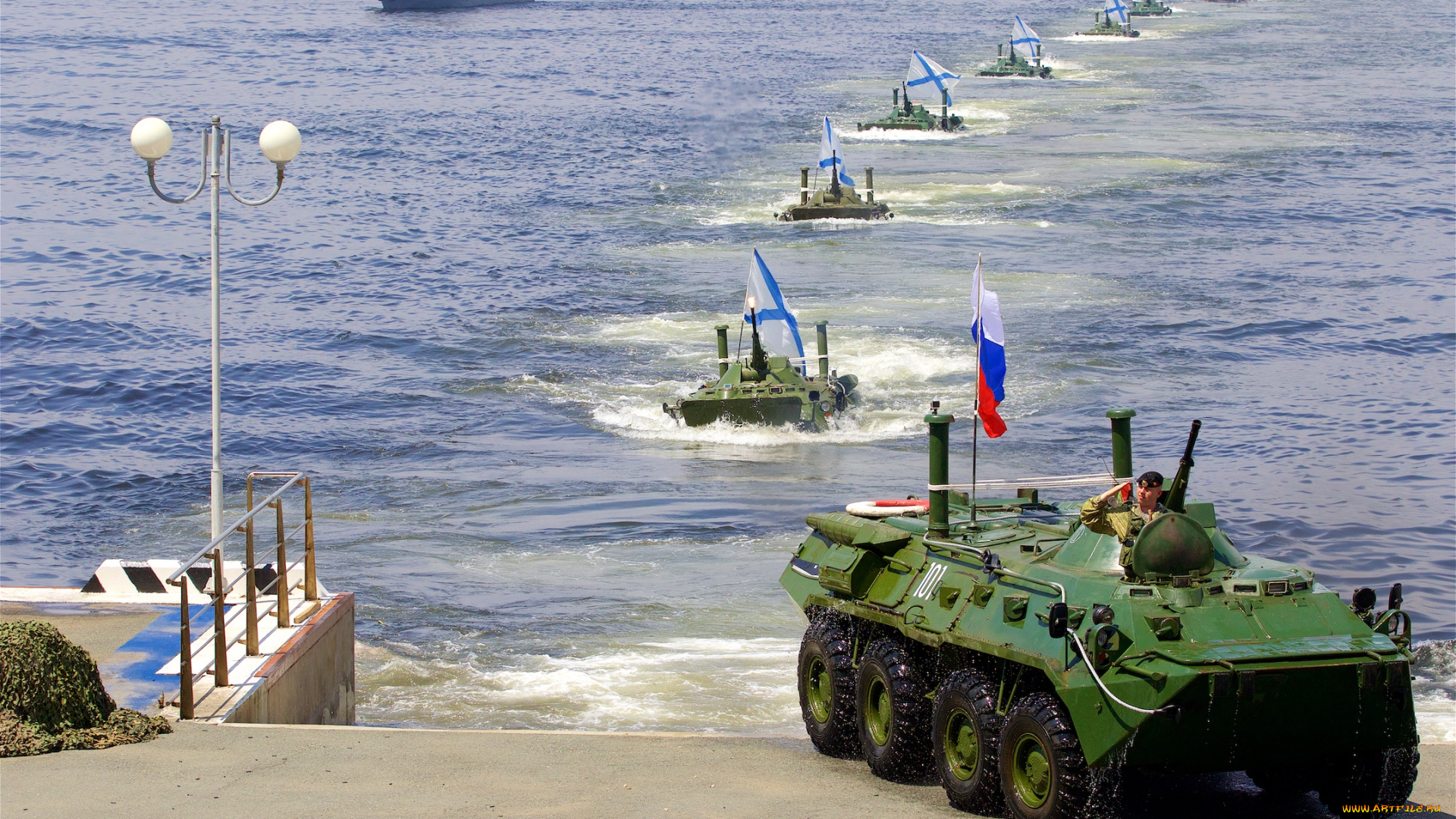 техника, военная, техника, день, вмф, набережная, катер, флаг, море, бтр