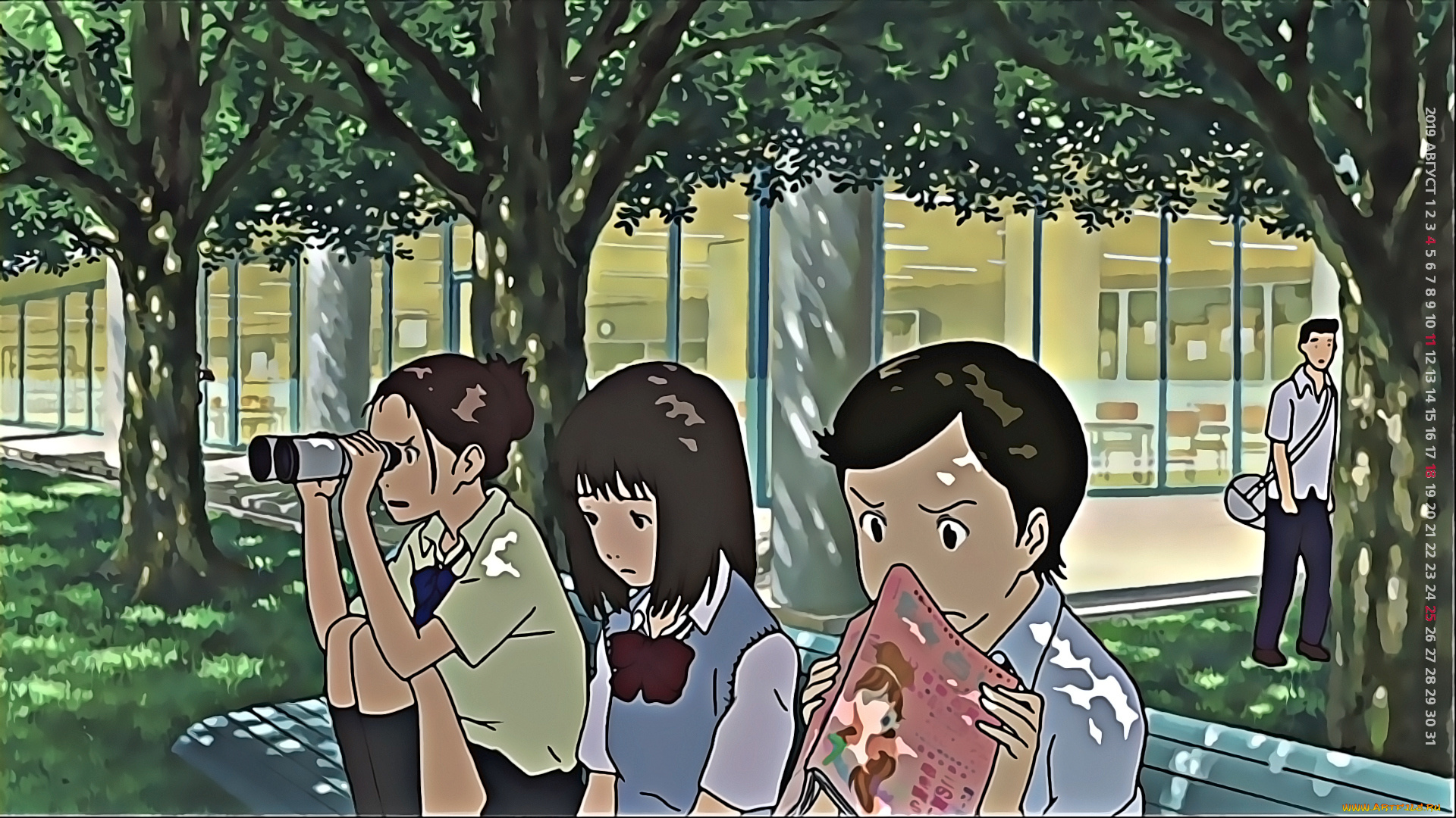 календари, аниме, улица, скамейка, бинокль, девочка, 2019, calendar, журнал