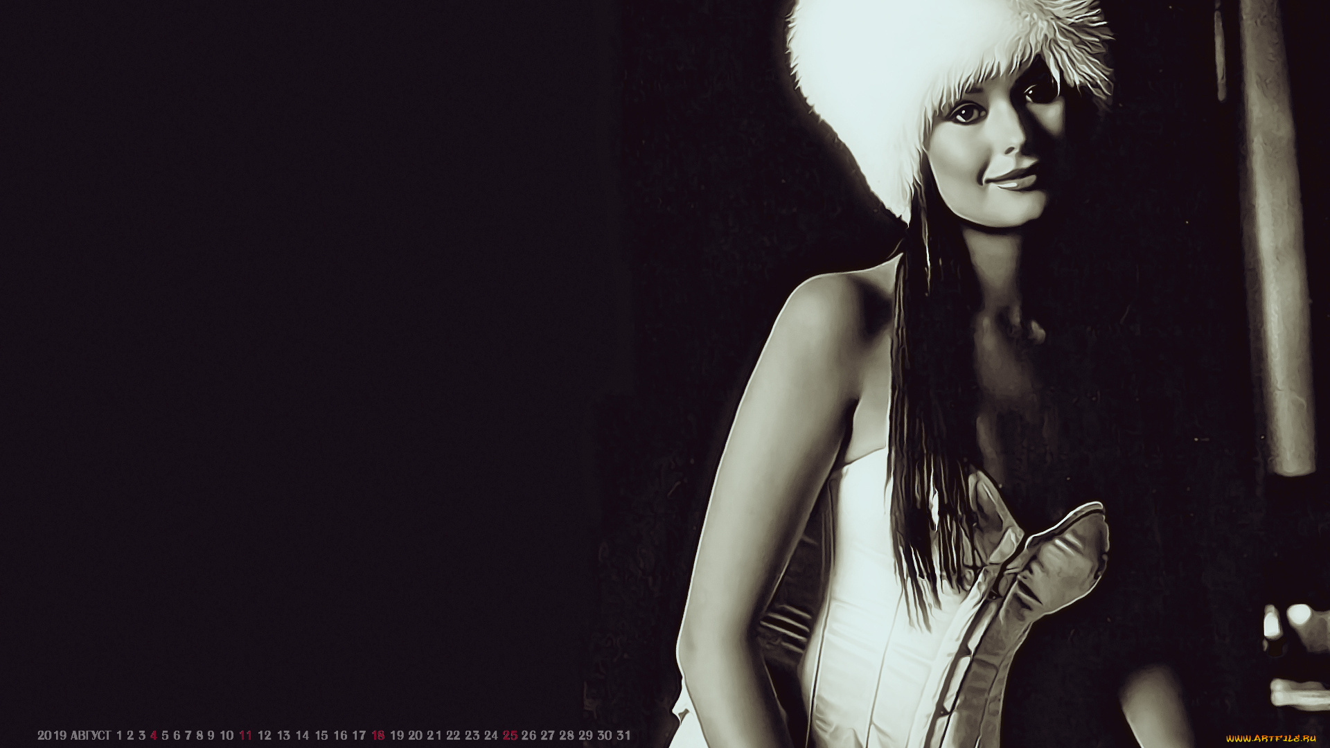 календари, компьютерный, дизайн, calendar, фон, черный, женщина, 2019, шапка, девушка