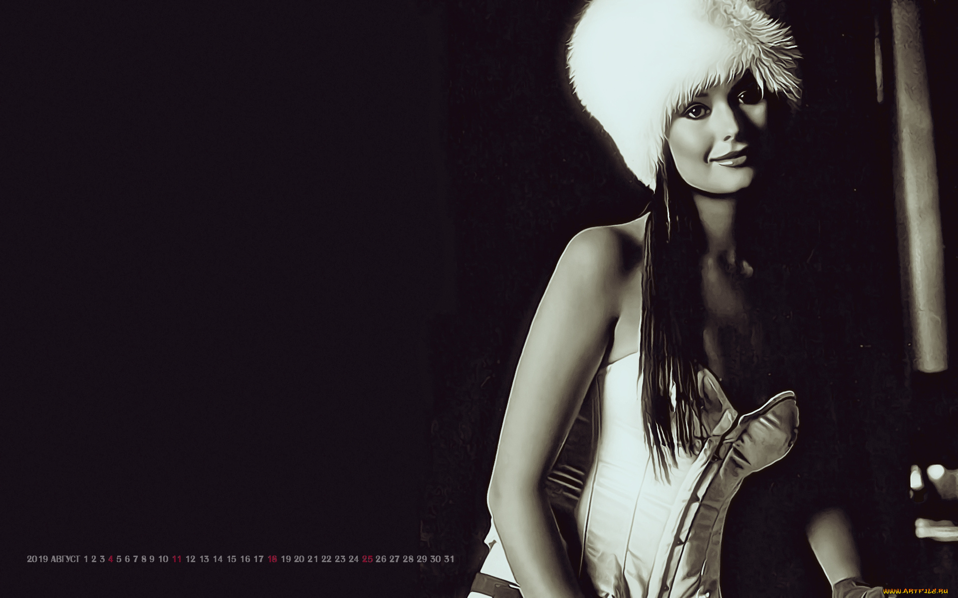 календари, компьютерный, дизайн, calendar, фон, черный, женщина, 2019, шапка, девушка