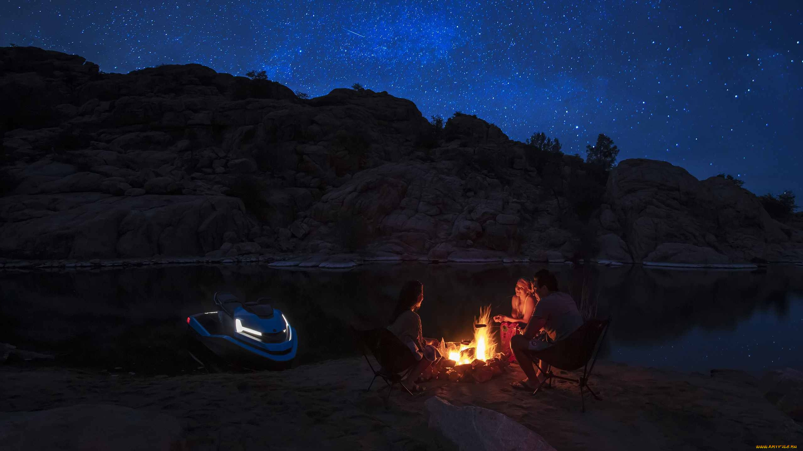 nikola, wav, корабли, гидроциклы, nikola, wav, вечер, костер, озеро