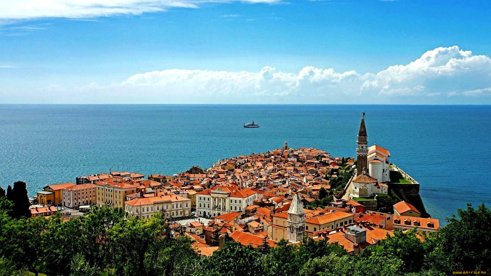 города, ровинь, , хорватия, панорама