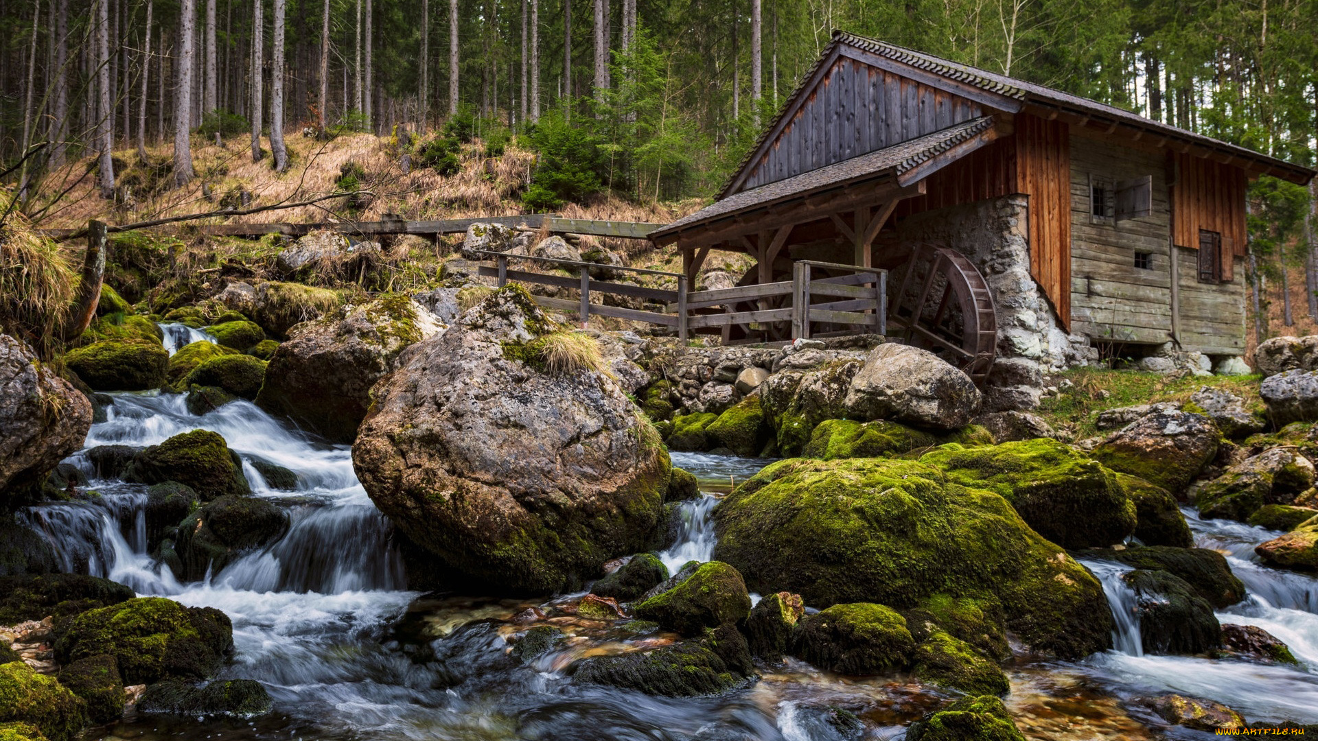 разное, мельницы, лес, камни, старая, мельница, ручей