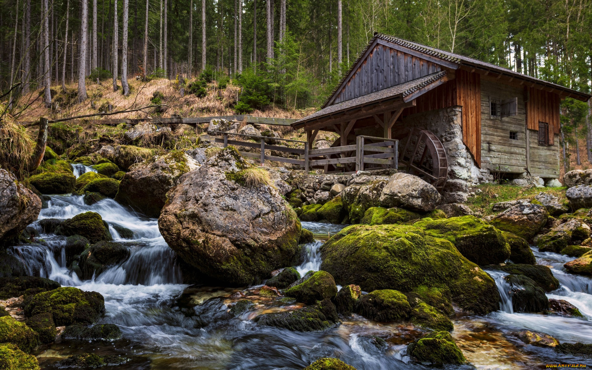 разное, мельницы, лес, камни, старая, мельница, ручей