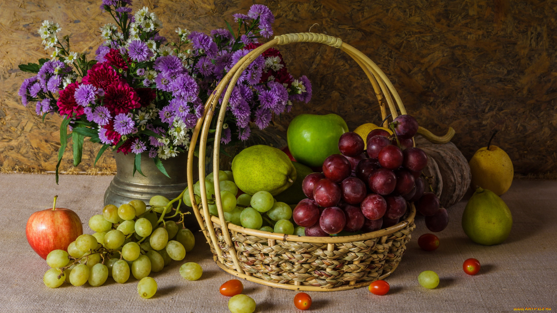 еда, фрукты, , ягоды, букет, корзинка, виноград, яблоки