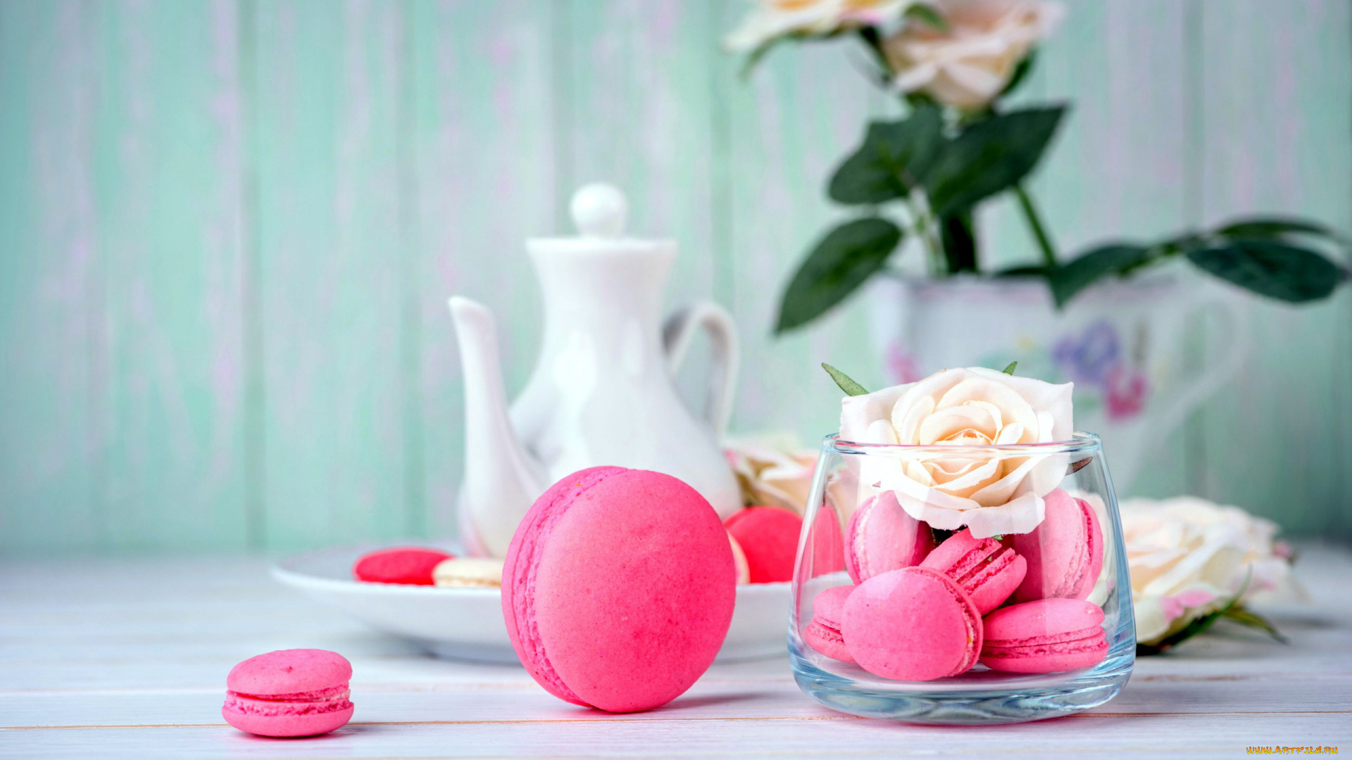 еда, макаруны, лакомство, печенье, розы