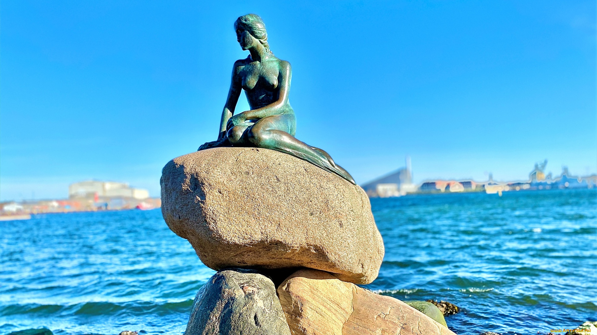 города, копенгаген, , дания, скульптура, русалочка