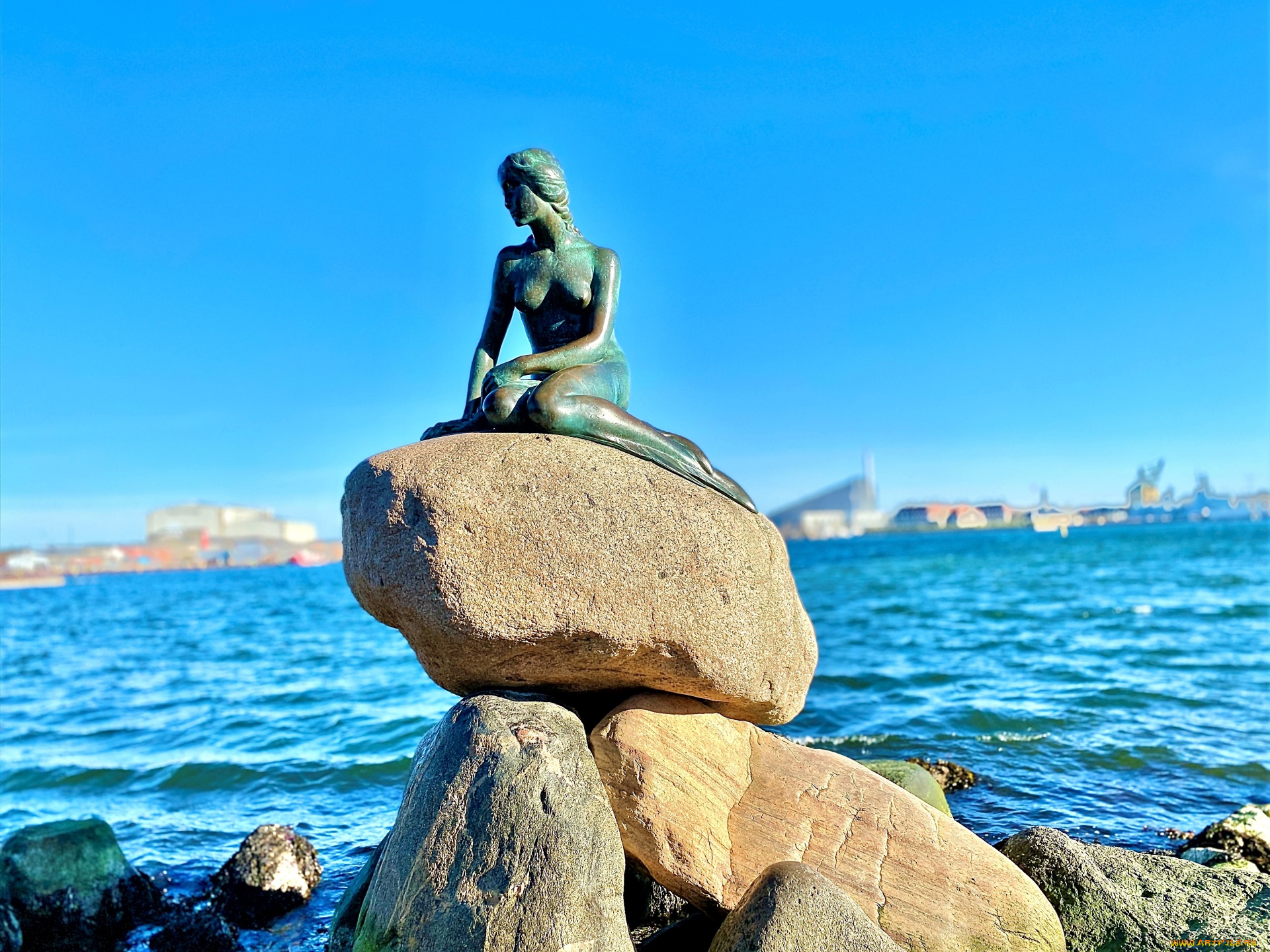 города, копенгаген, , дания, скульптура, русалочка