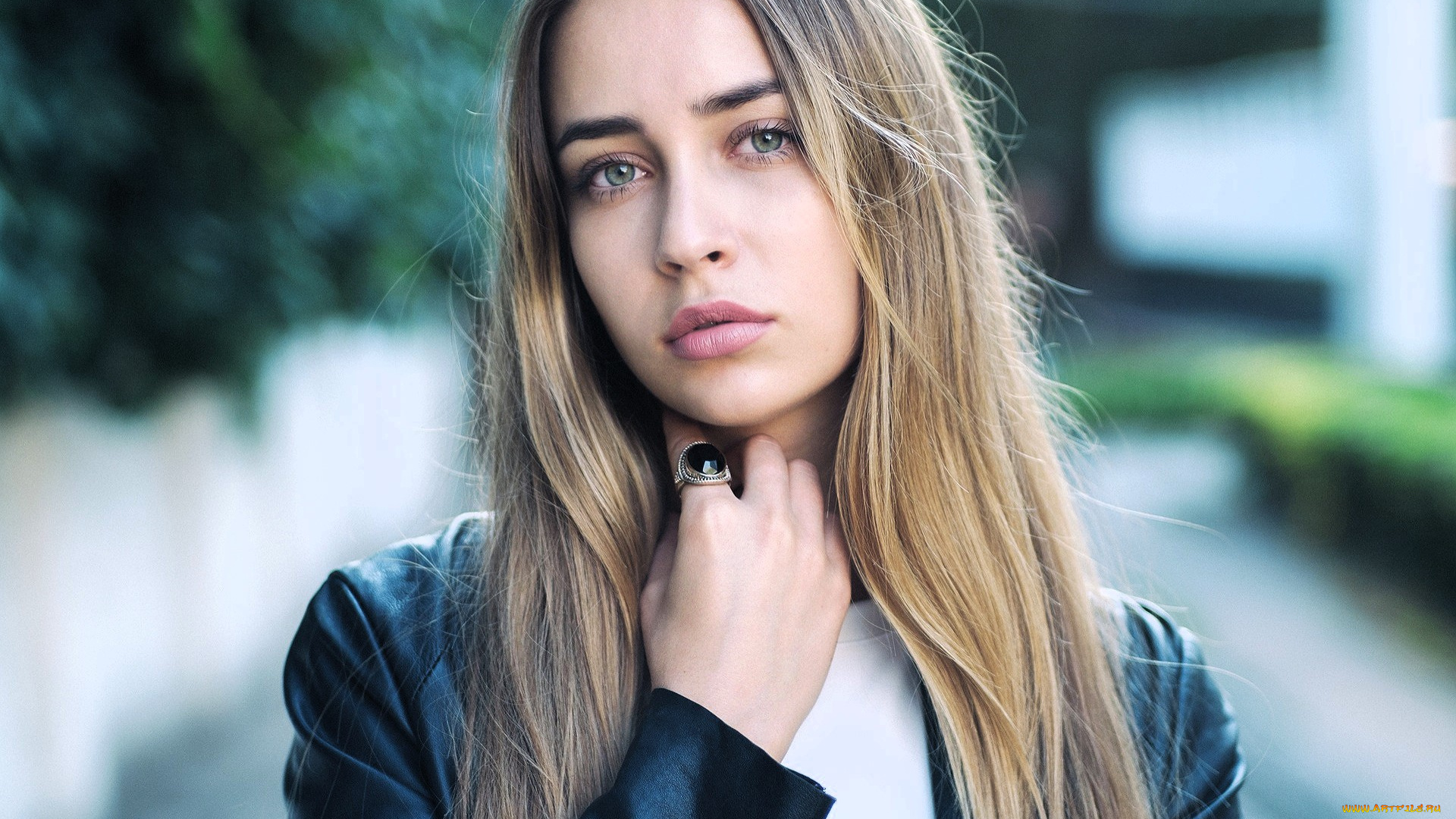 девушки, -, лица, , портреты, блондинка, лицо, кольцо, куртка