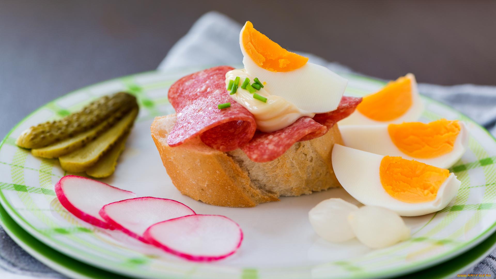 еда, яичные, блюда, редис, яйца, колбаса