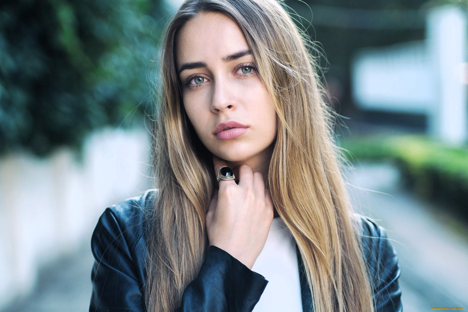 девушки, -, лица, , портреты, блондинка, лицо, кольцо, куртка