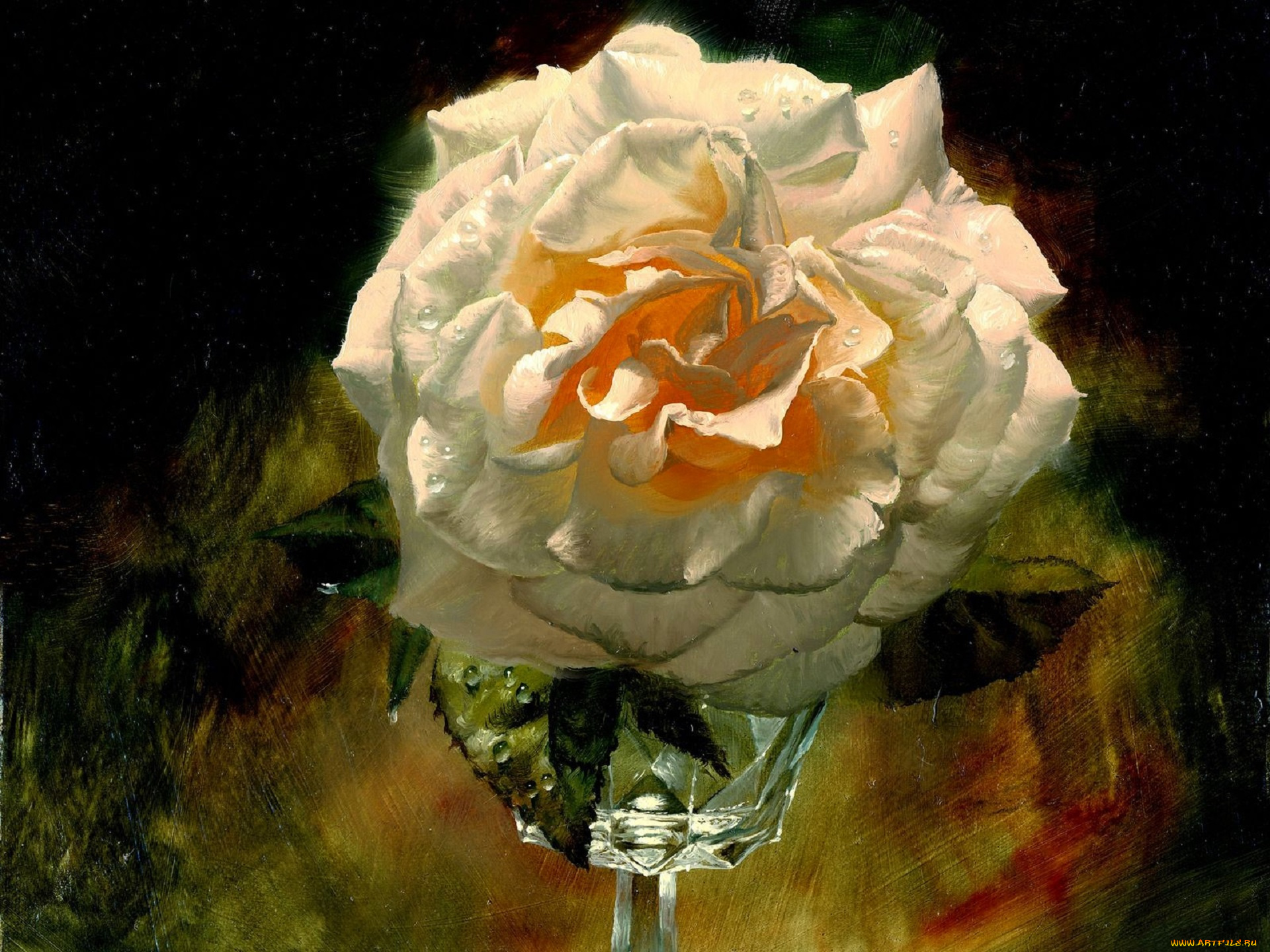 рисованное, алексей, антонов, роза, цветок, рюмка