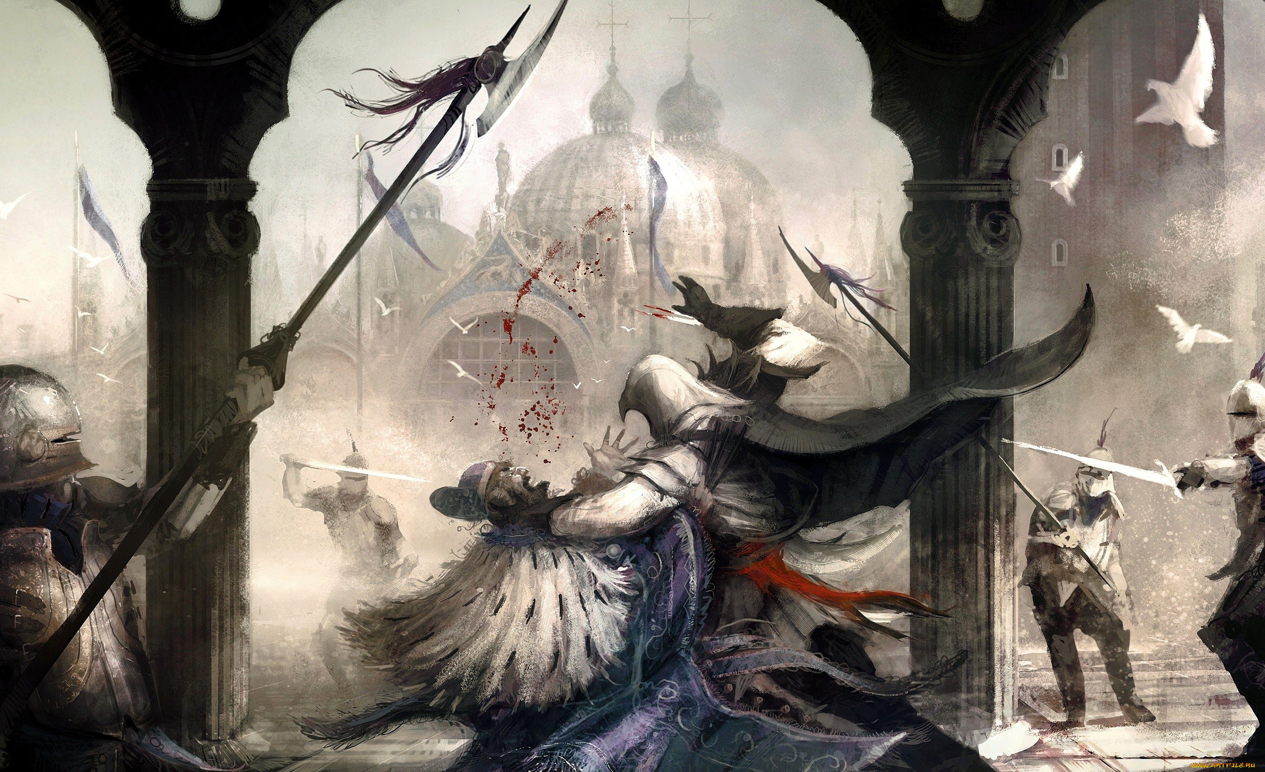 видео, игры, assassin`s, creed, ii, ассасин, эцио, жертва, рыцари, оружие, колонны, собор