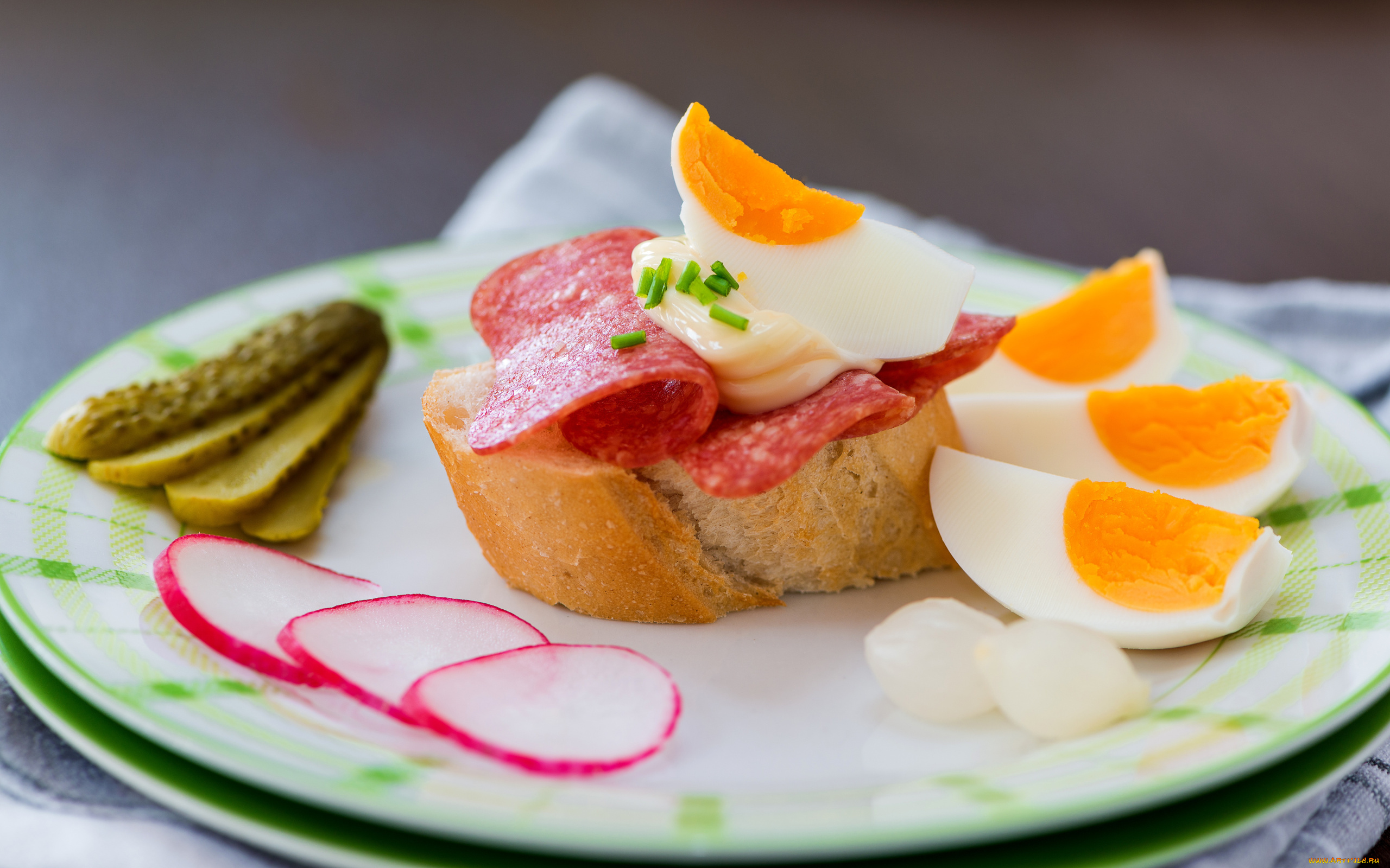 еда, яичные, блюда, редис, яйца, колбаса