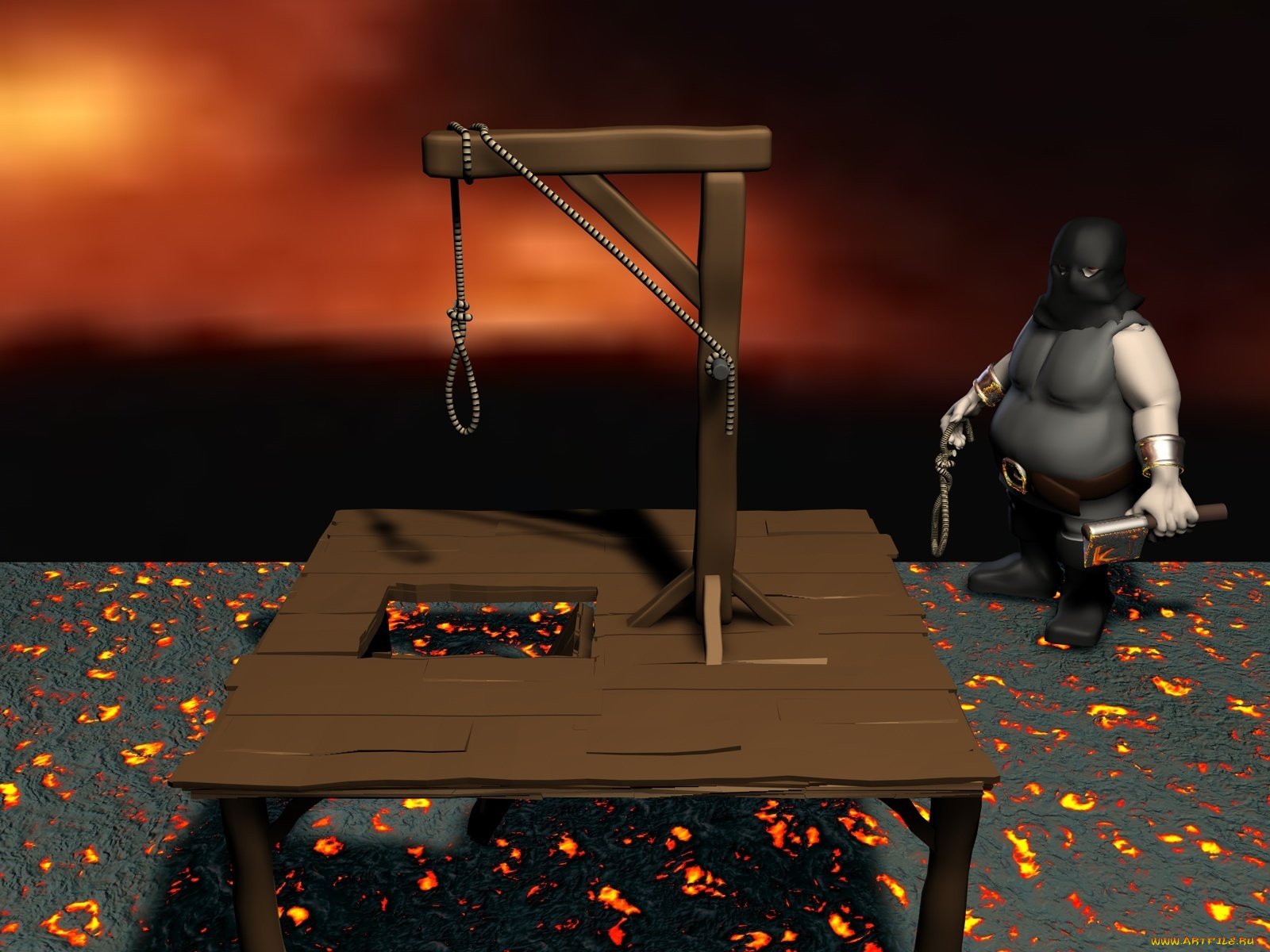 3д, графика, horror, ужас, виселица, палач