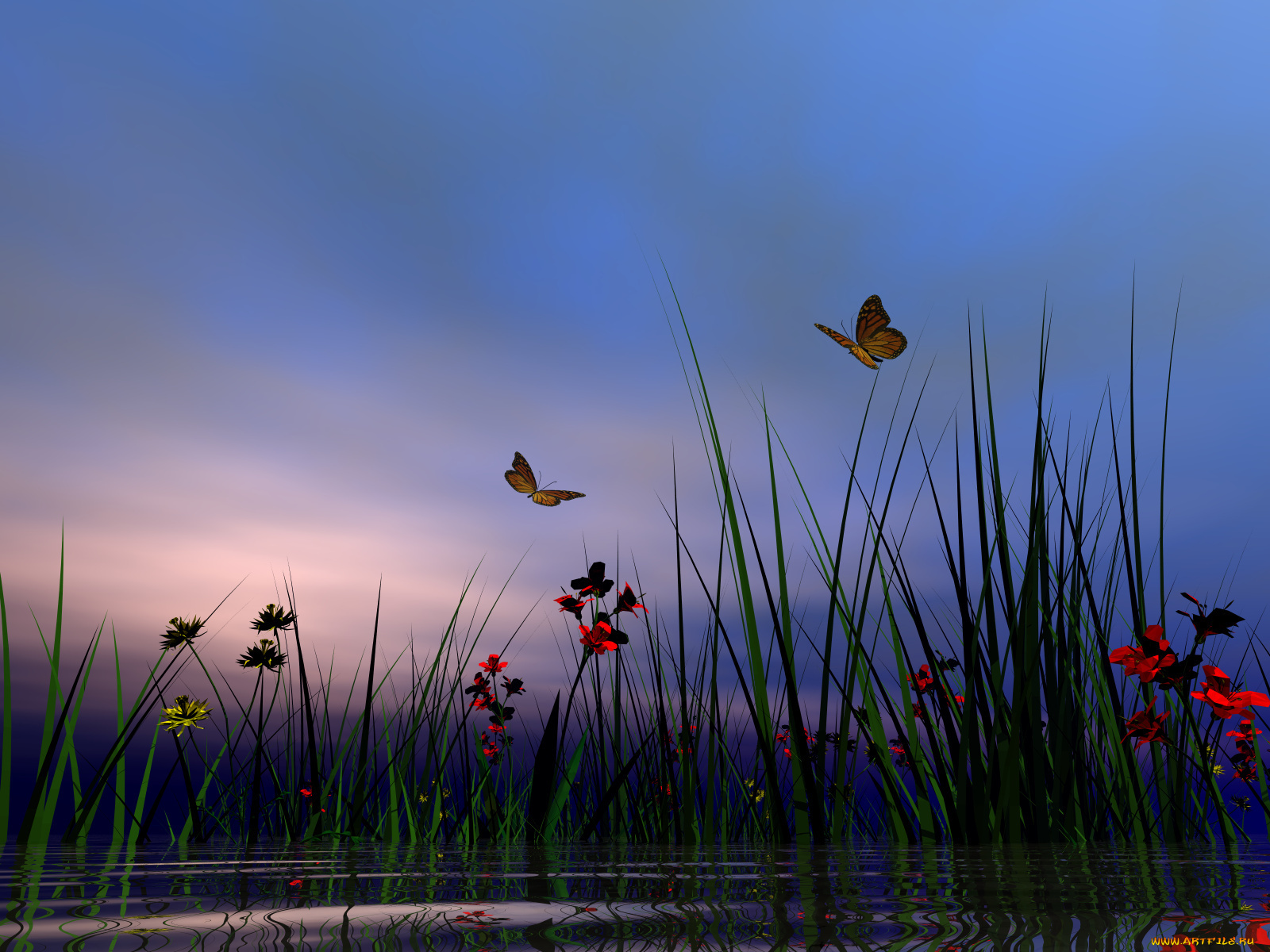 3д, графика, nature, landscape, природа, бабочки