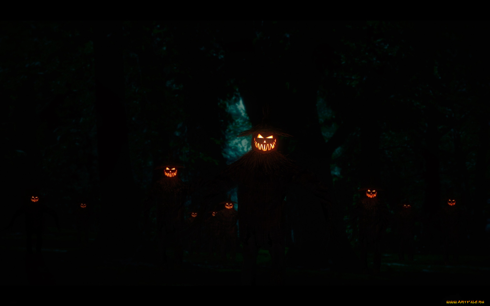3д, графика, holidays, праздники, тыквы, ночь