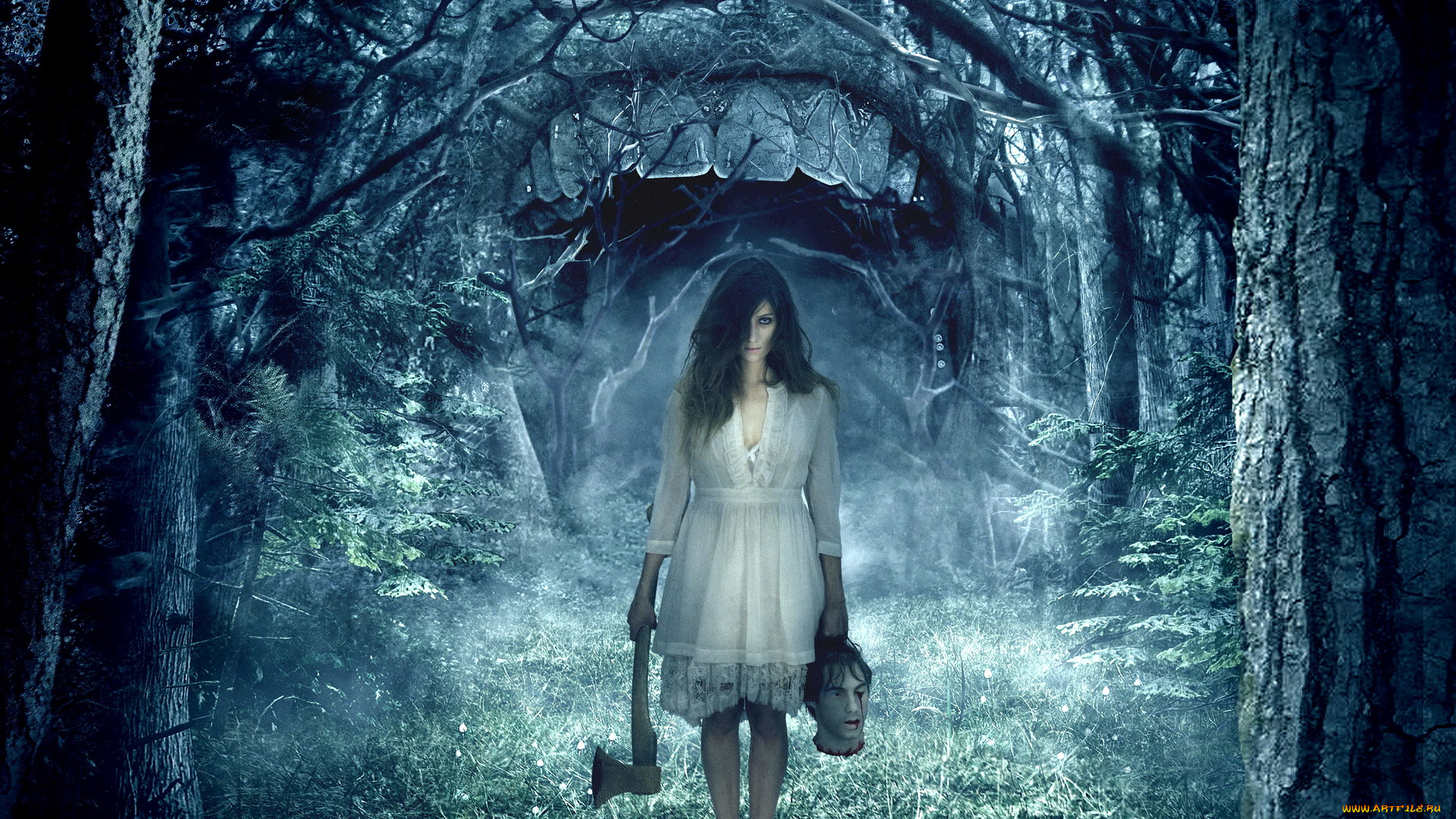 one, way, trip, 3d, кино, фильмы, топор, зубы, лес, голова