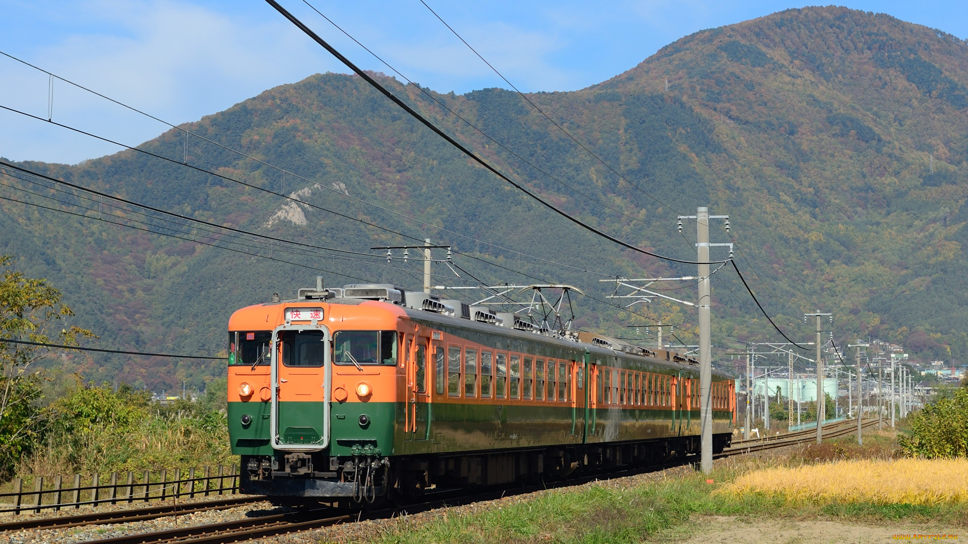 техника, электрички, рельсы, поле, горы