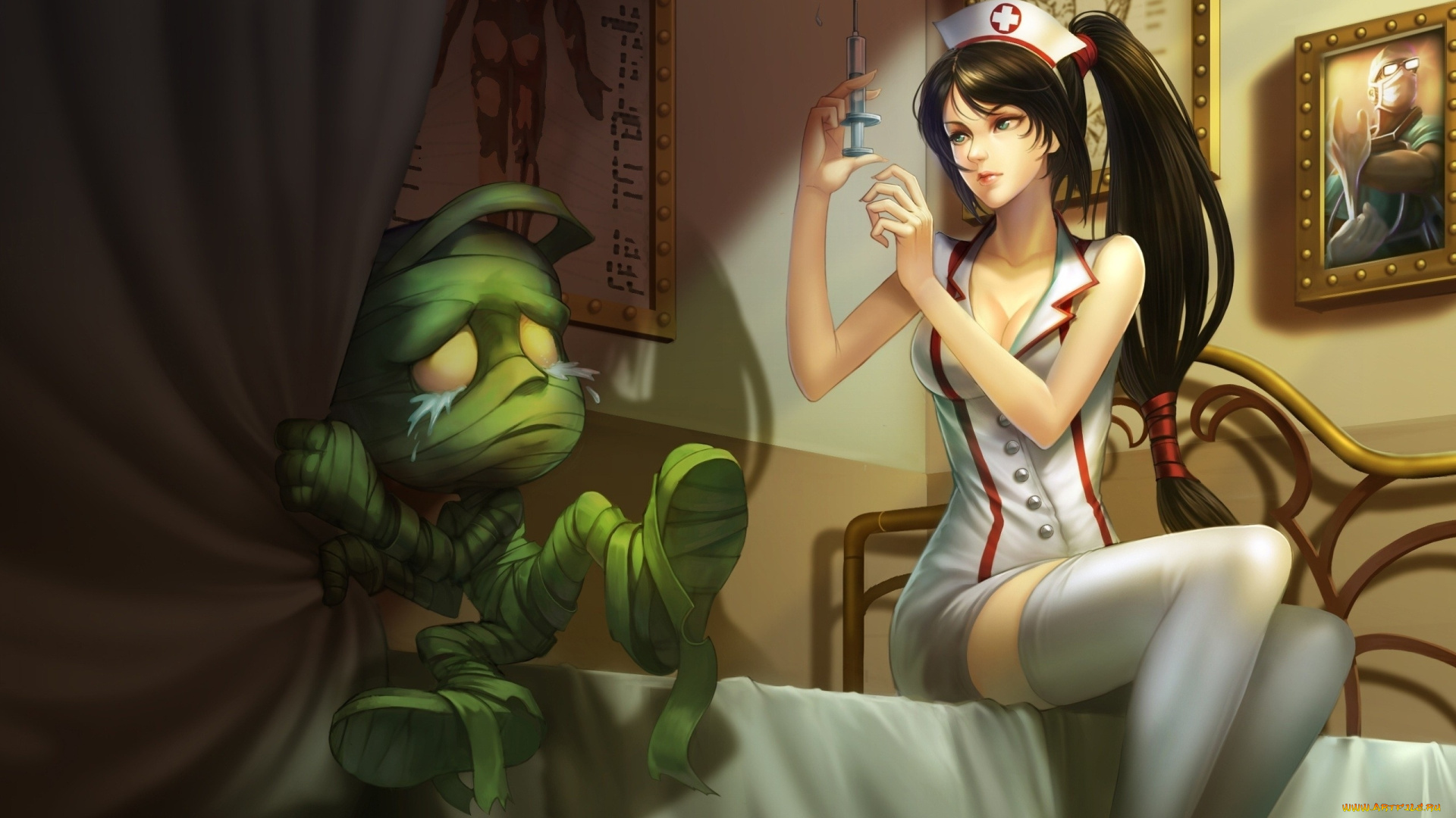 видео, игры, league, of, legends, укол, медсестра, мумия, akali, amumu