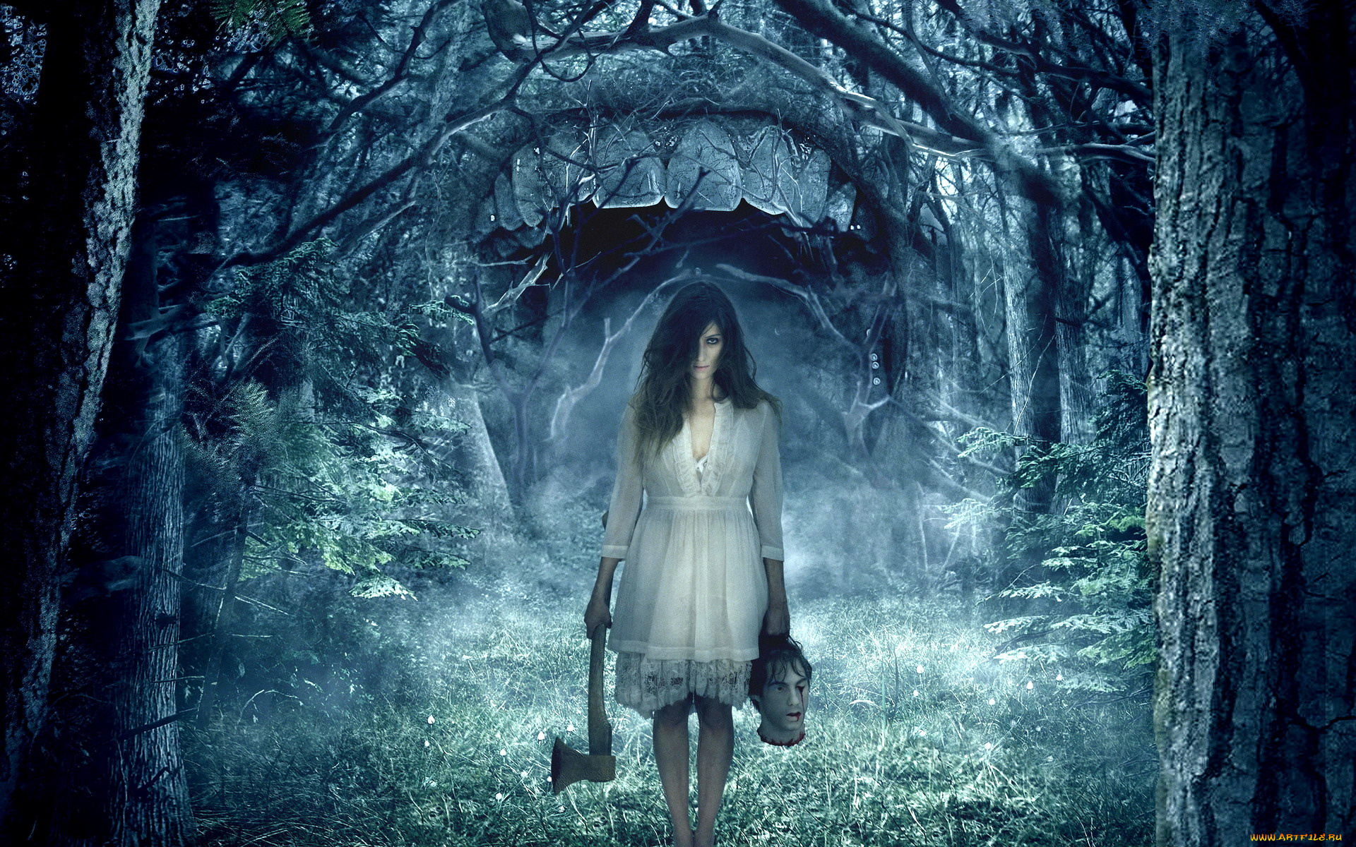 one, way, trip, 3d, кино, фильмы, топор, зубы, лес, голова