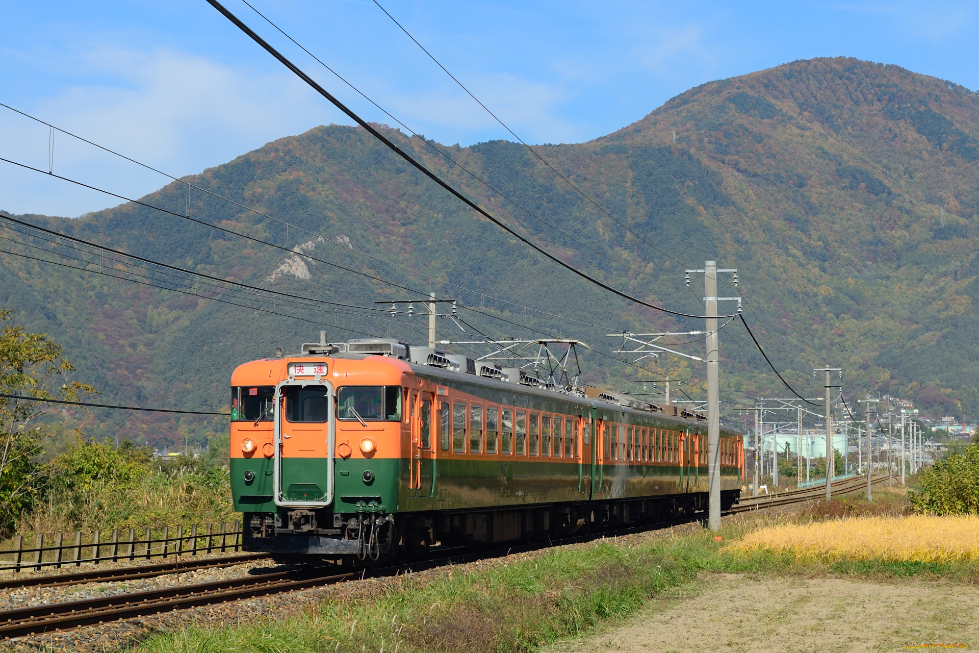 техника, электрички, рельсы, поле, горы