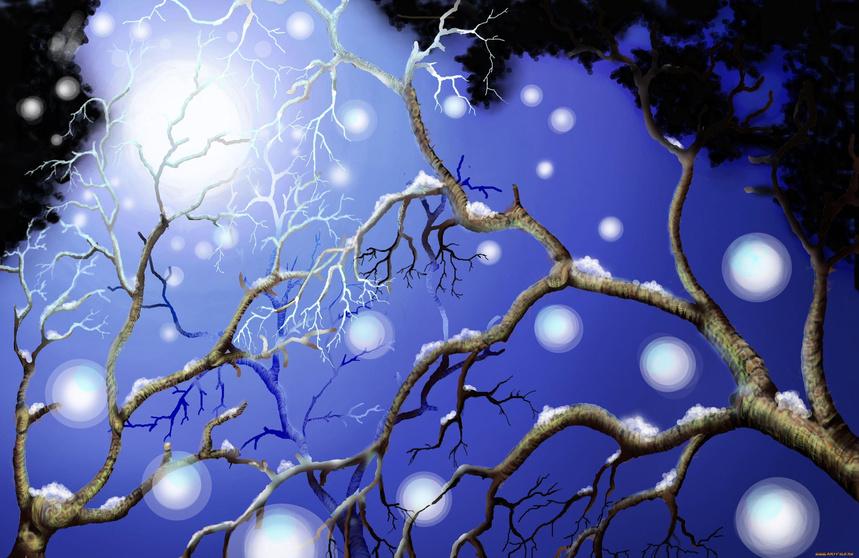 3д, графика, nature, landscape, природа, ветка, снег