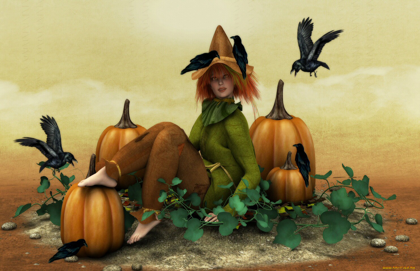 3д, графика, holidays, праздники, тыквы, вороны