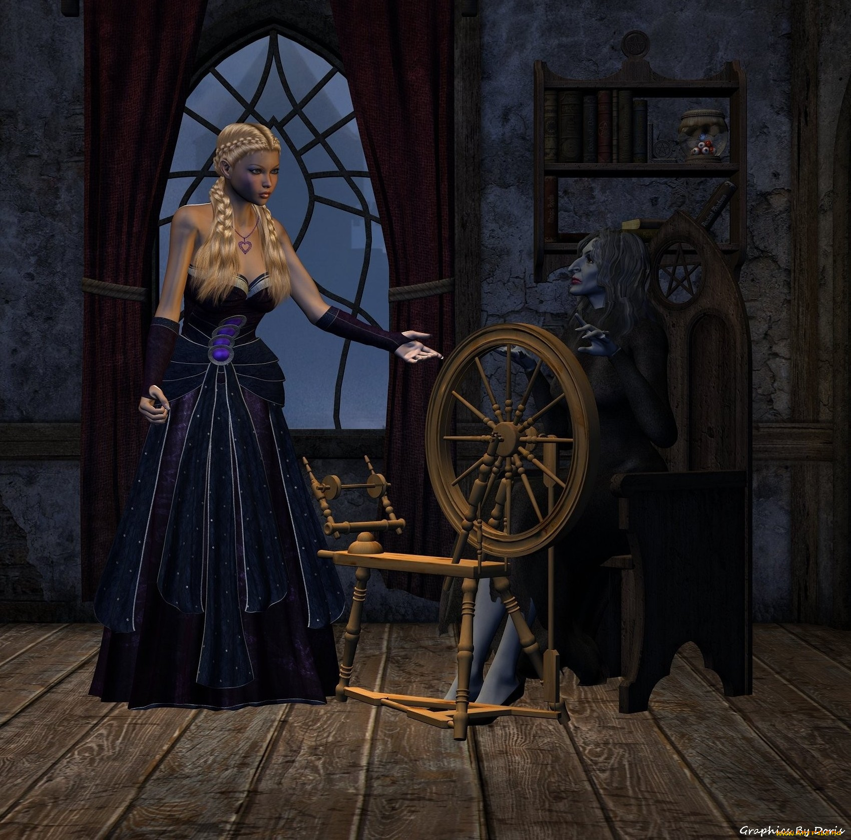 3д, графика, people, люди, окно, веретено, девушка