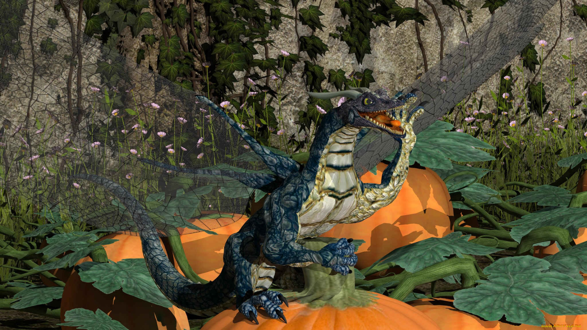 3д, графика, animals, животные, bubbles, pumpkin, patch