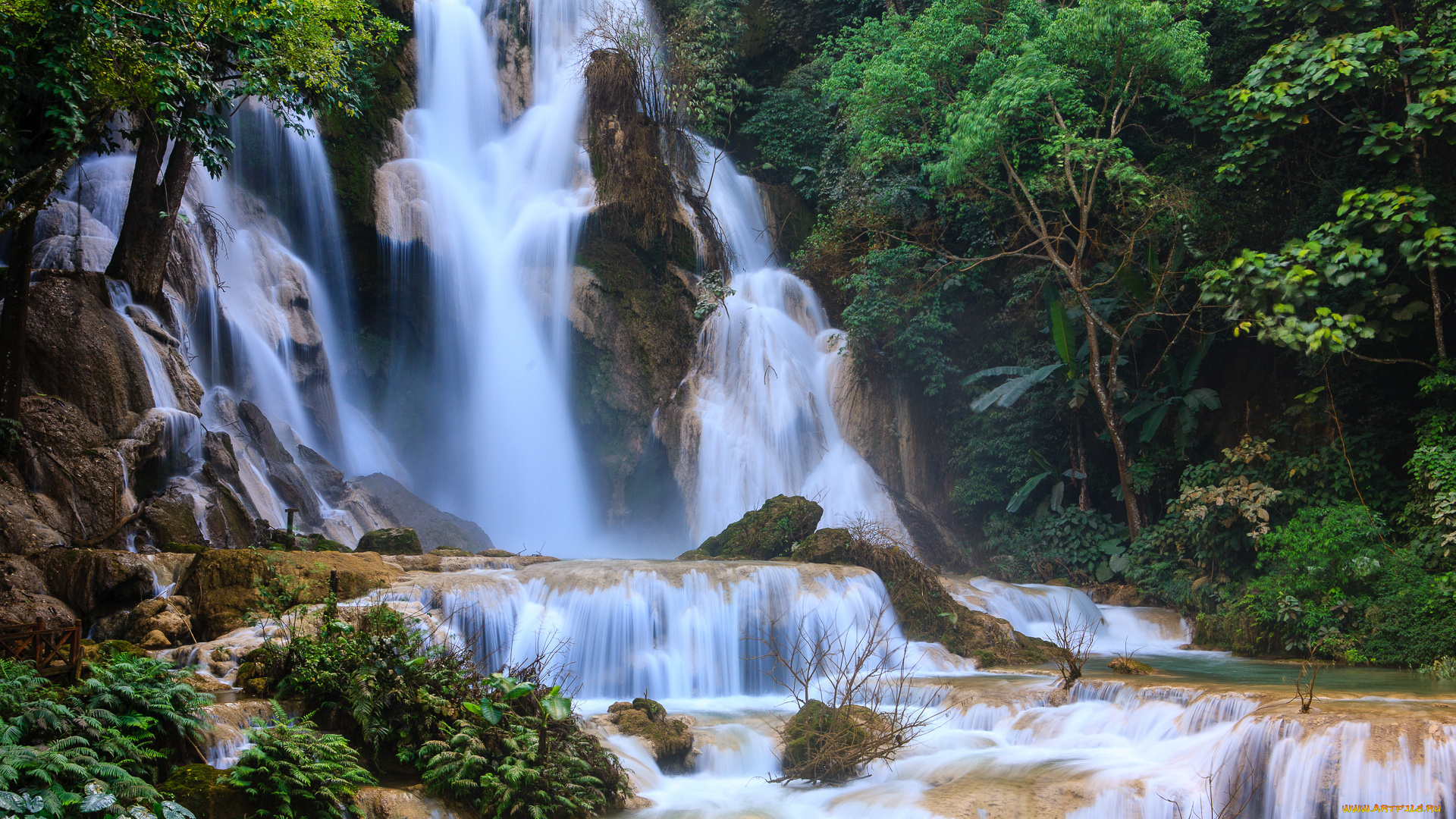 kuang, si, falls, laos, природа, водопады, каскад, лаос