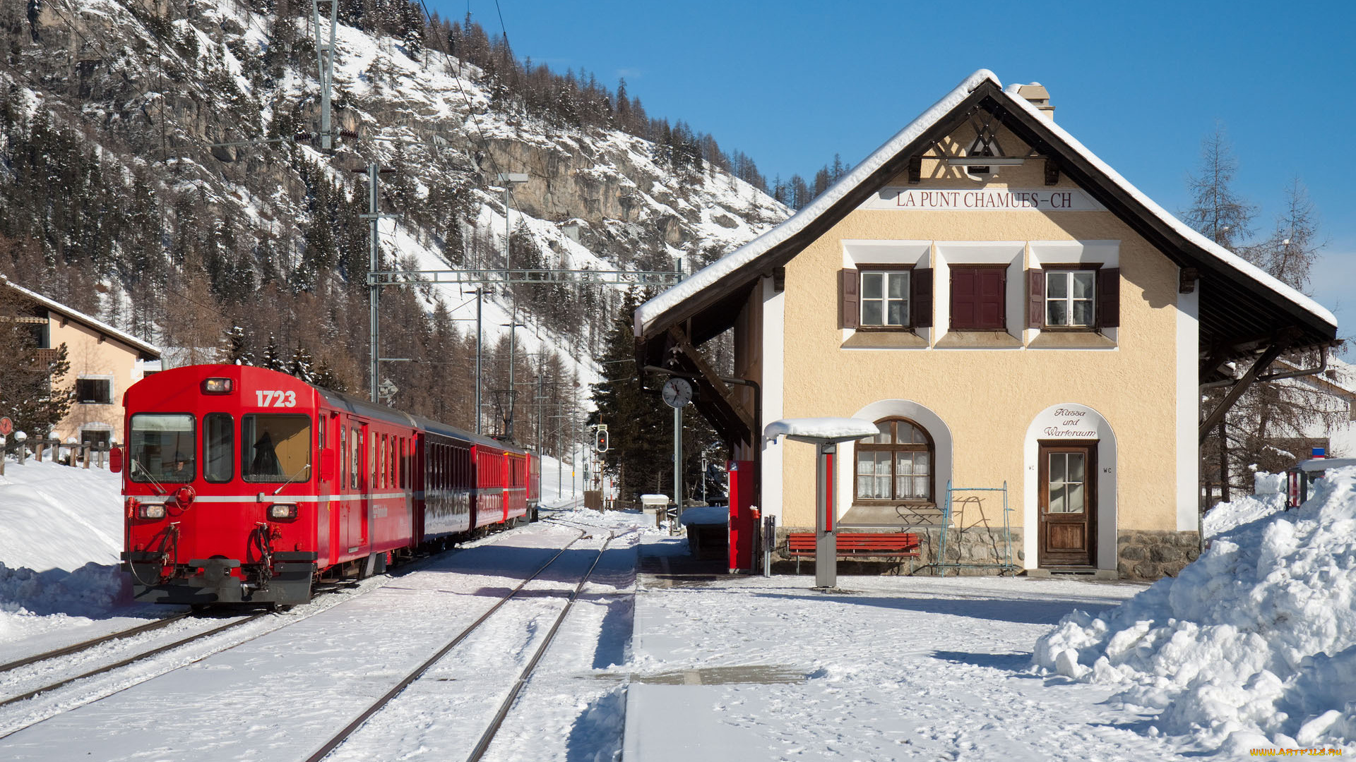 техника, поезда, курорт, дорога, поезд, гора, железная, зима, природа, станция