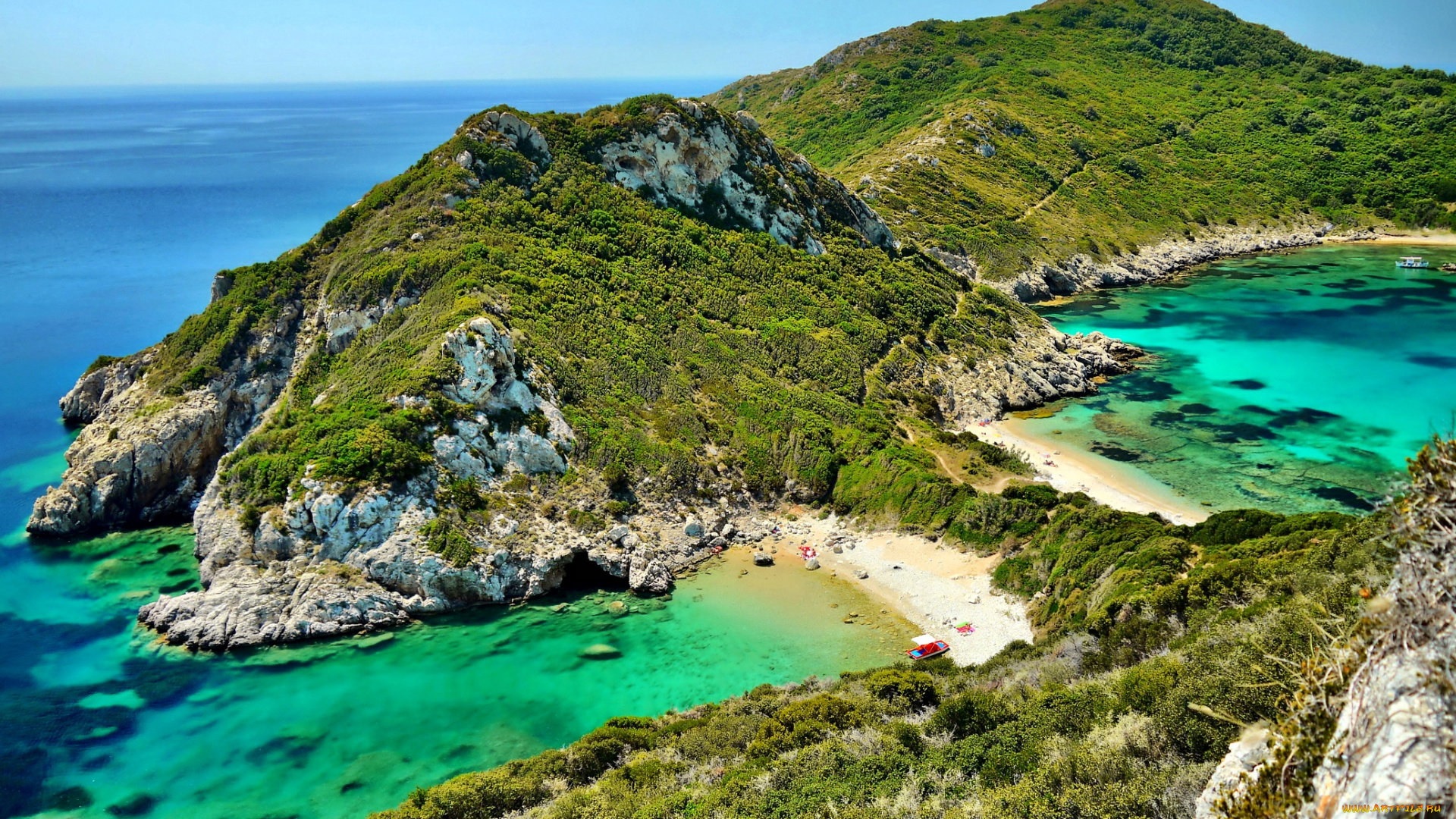 природа, побережье, растительность, скалистый, берег, бухта, море