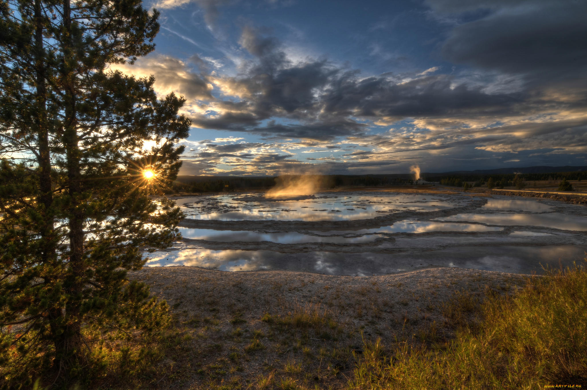 природа, восходы, закаты, трава, водоем, ипарения, солнце, деревья, лучи, свет