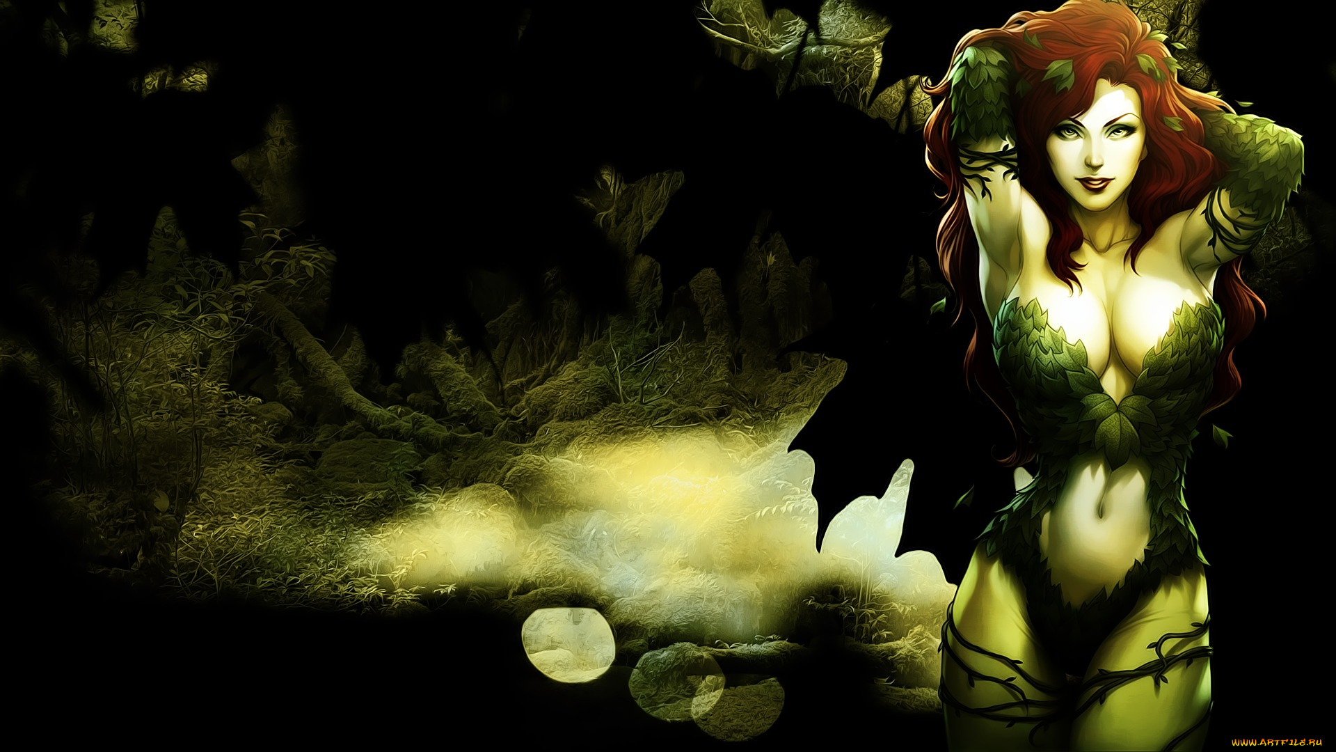 фэнтези, девушки, памела, лилиан, айсли, poison, dc, comics, Ядовитый, плющ, batman, взгляд, поза, растения, зеленое, pamela, lillian, isley