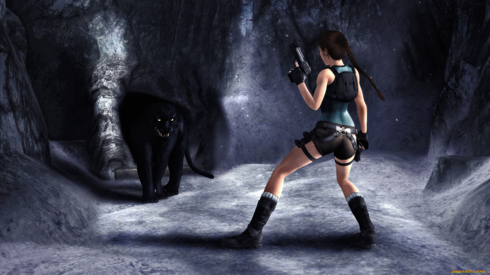 3д, графика, фантазия, , fantasy, пантера, оружие, фон, взгляд, девушка