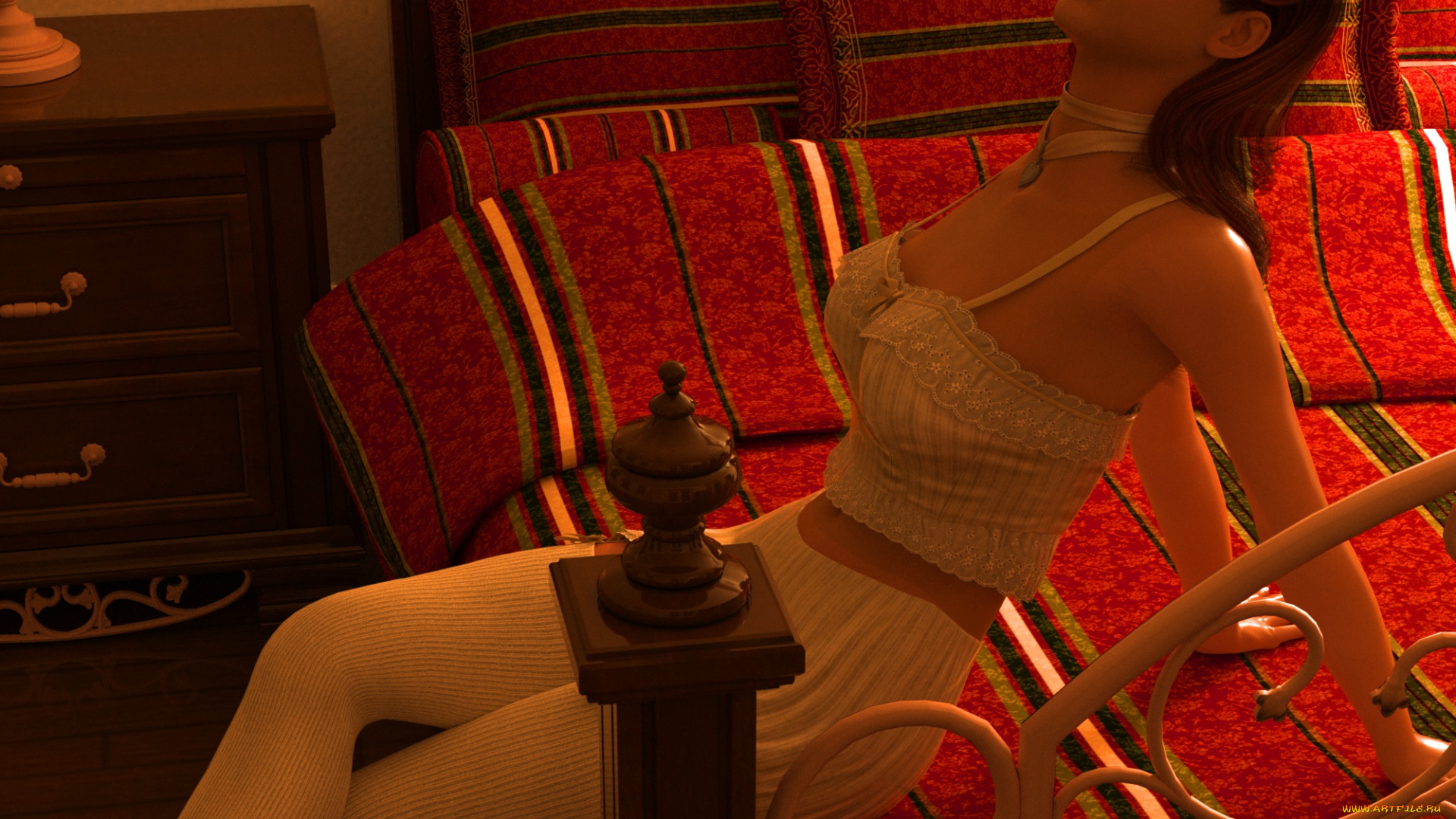 3д, графика, люди, , people, взгляд, девушка, кровать, фон