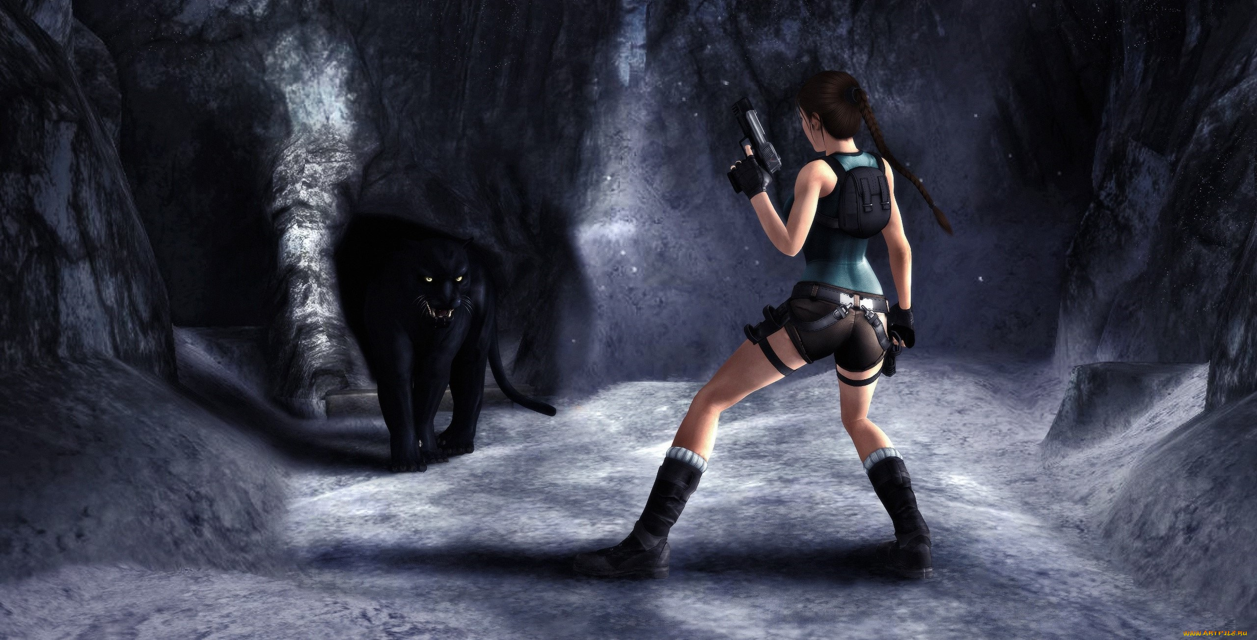 3д, графика, фантазия, , fantasy, пантера, оружие, фон, взгляд, девушка