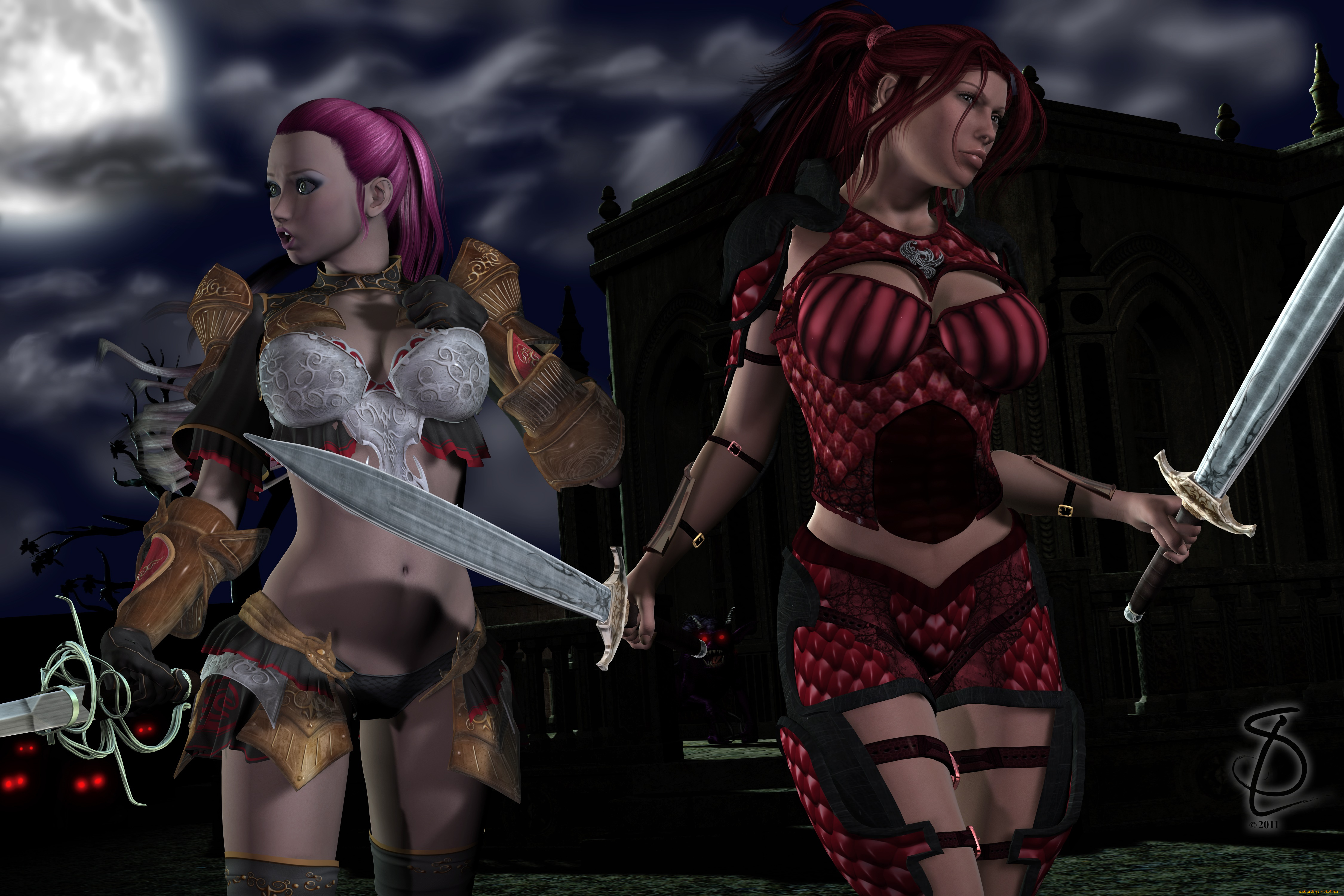 3д, графика, фантазия, , fantasy, девушки, взгляд, оружие, фон