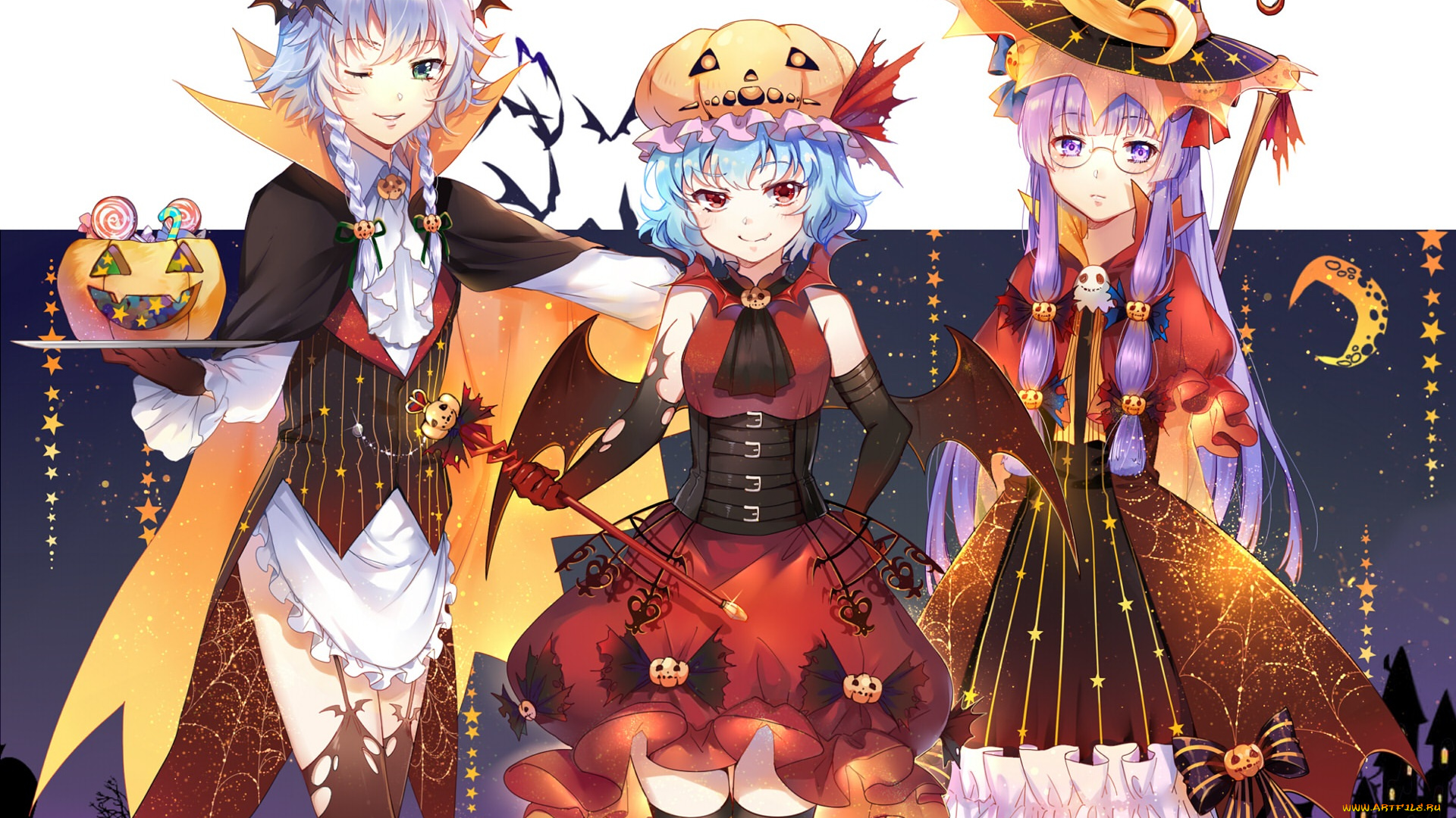 аниме, touhou, remilia, scarlet, patchouli, knowledge, izayoi, sakuya