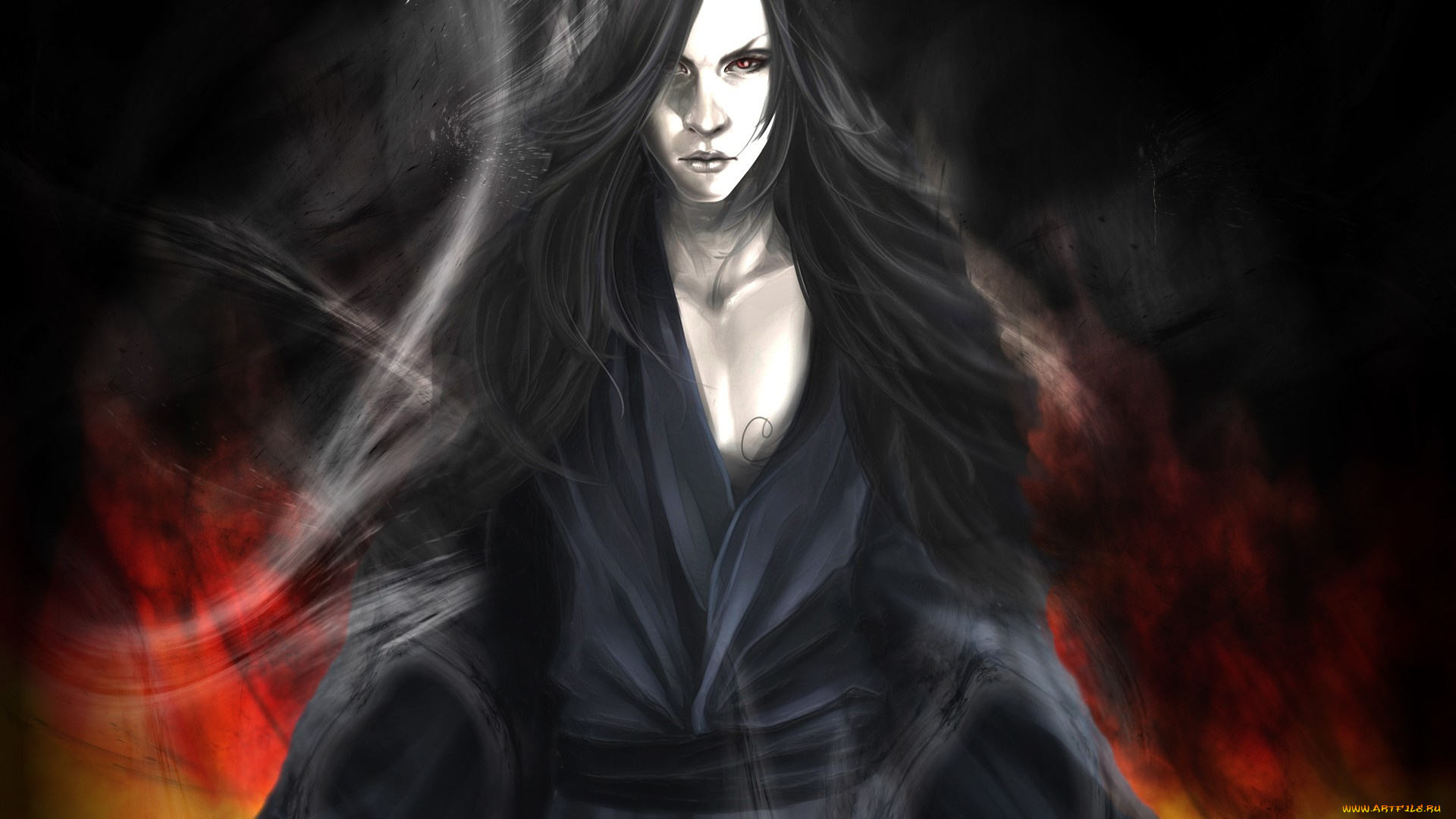 фэнтези, маги, , волшебники, мужчина, кимоно, брюнет, ветер