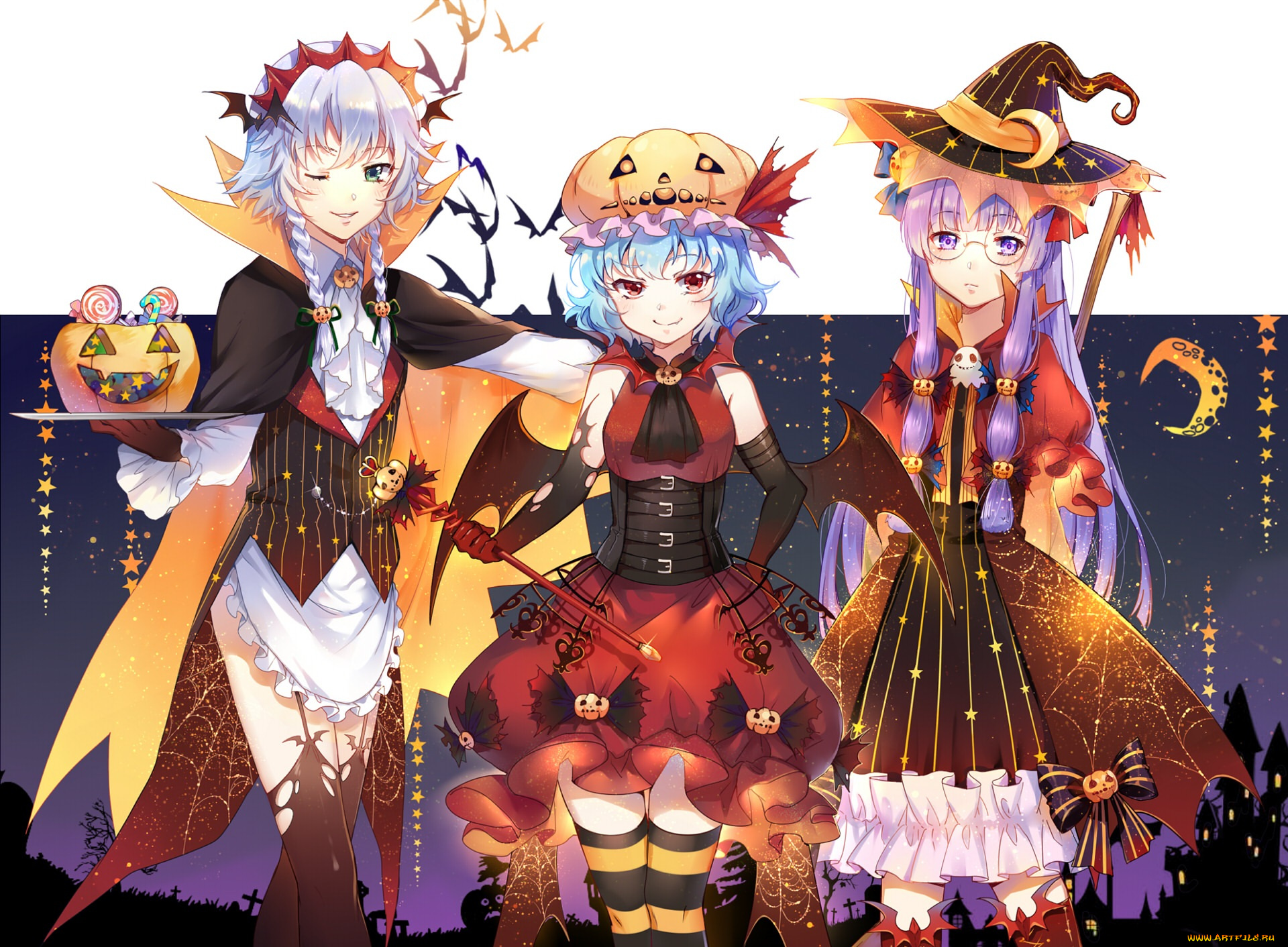 аниме, touhou, remilia, scarlet, patchouli, knowledge, izayoi, sakuya