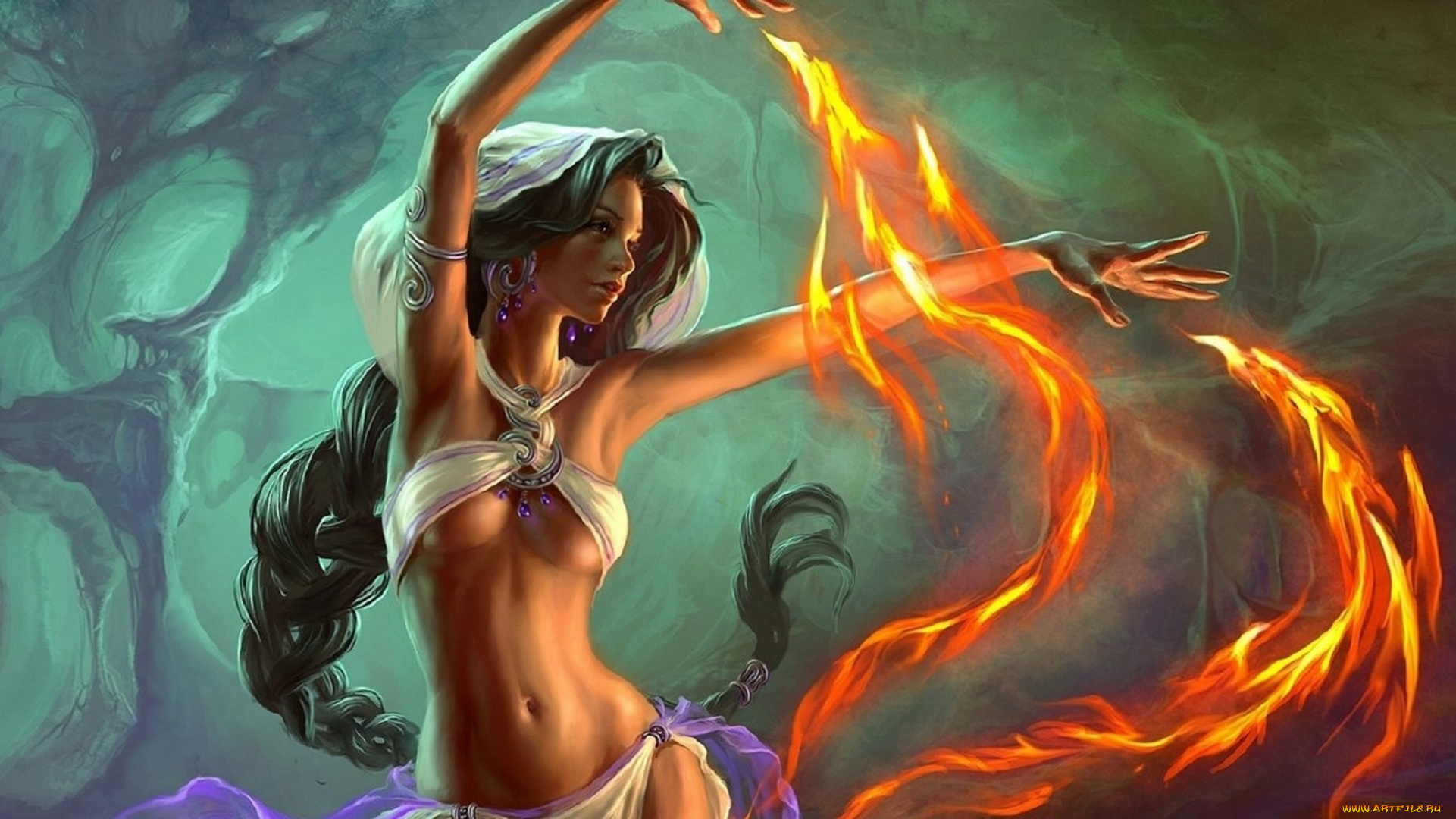 фэнтези, магия, арт, маг, фентези, девушка, огонь