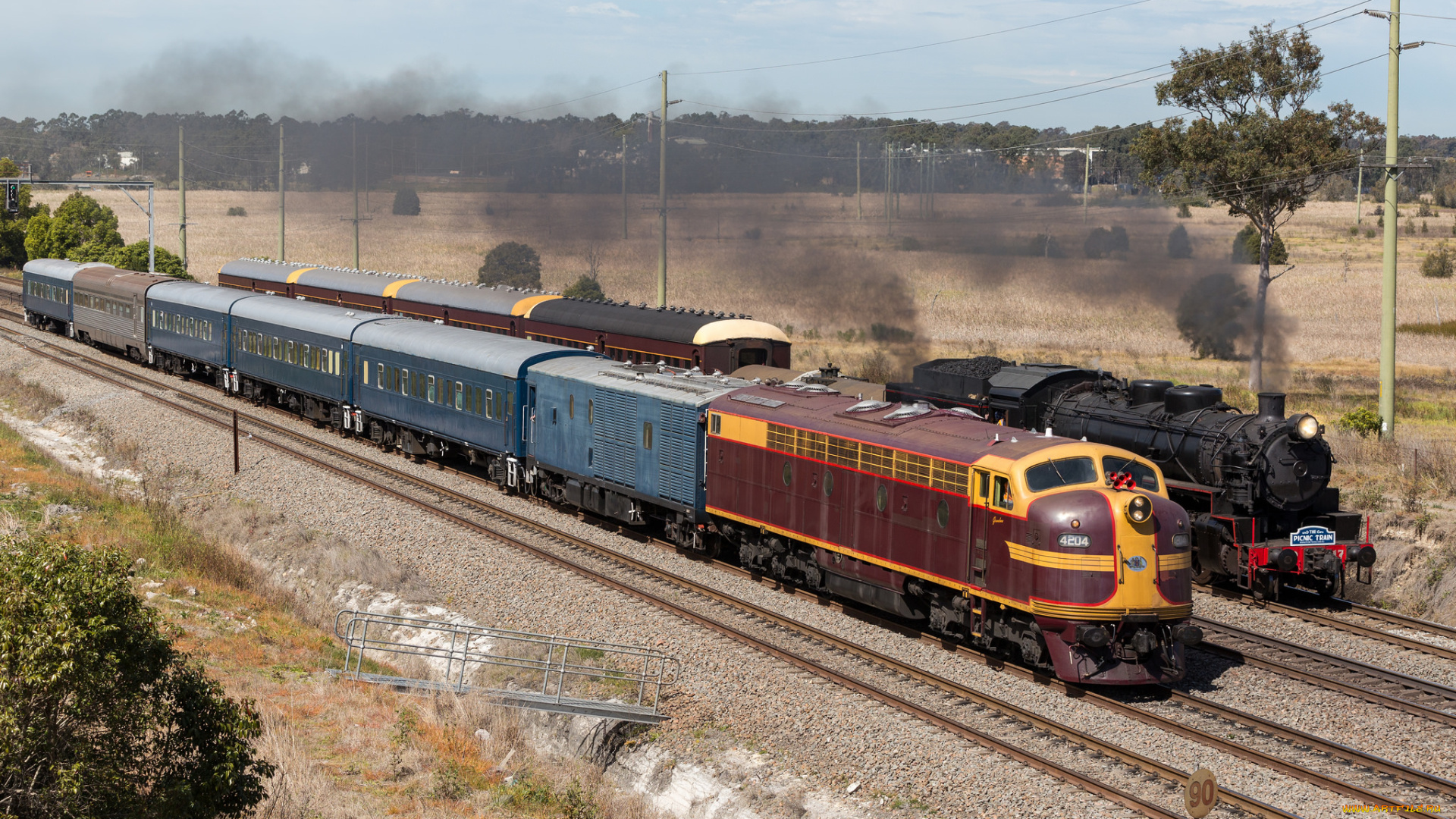 техника, поезда, локомотив, состав