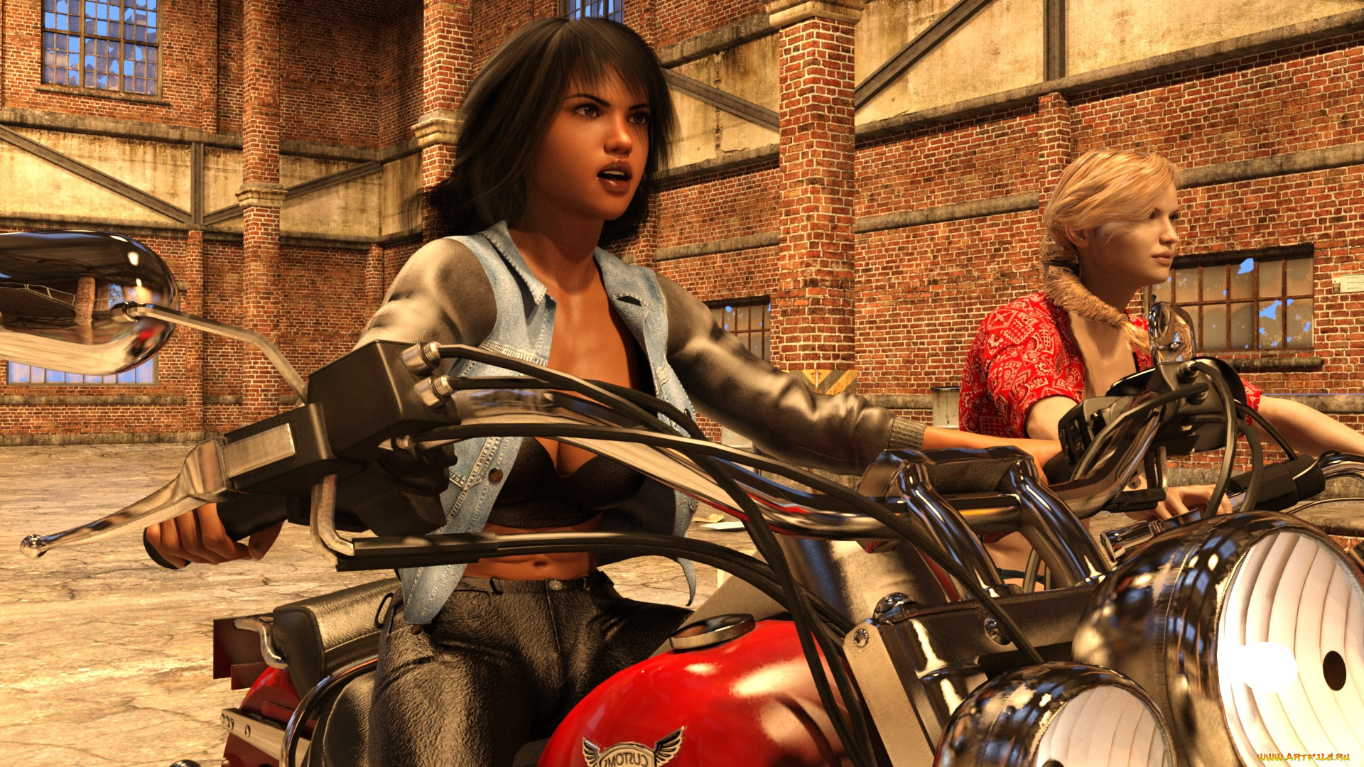 3д, графика, люди-авто, мото, , people-, car, , , moto, мотоцикл, фон, взгляд, девушки